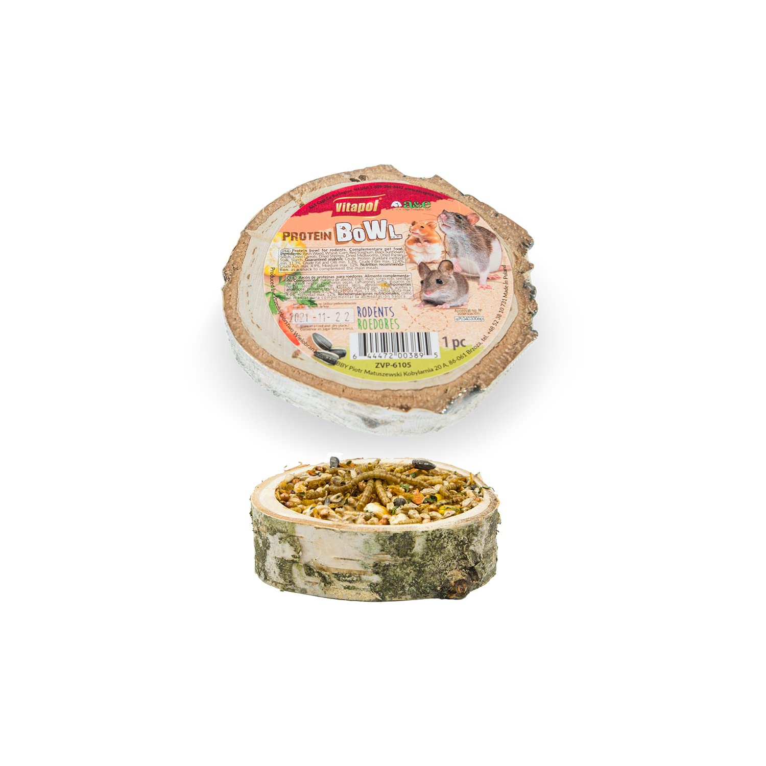A&E Vitapol Wooden Treat Bowl for Dogs - Natural Protein Snack Dish - Perfect for Training, Feeding, and Outdoor Adventures