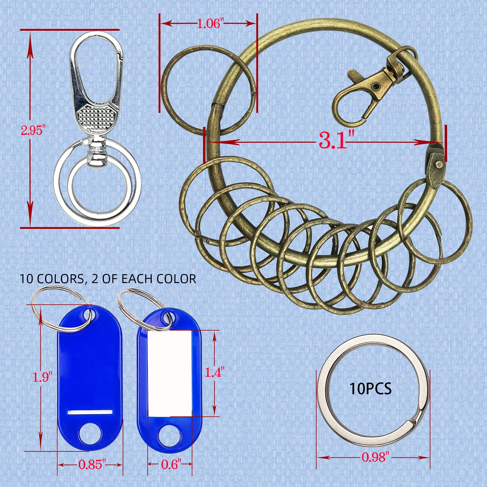 20 Key Label Tags with Rings & Clip - Organize Home & Office Keys