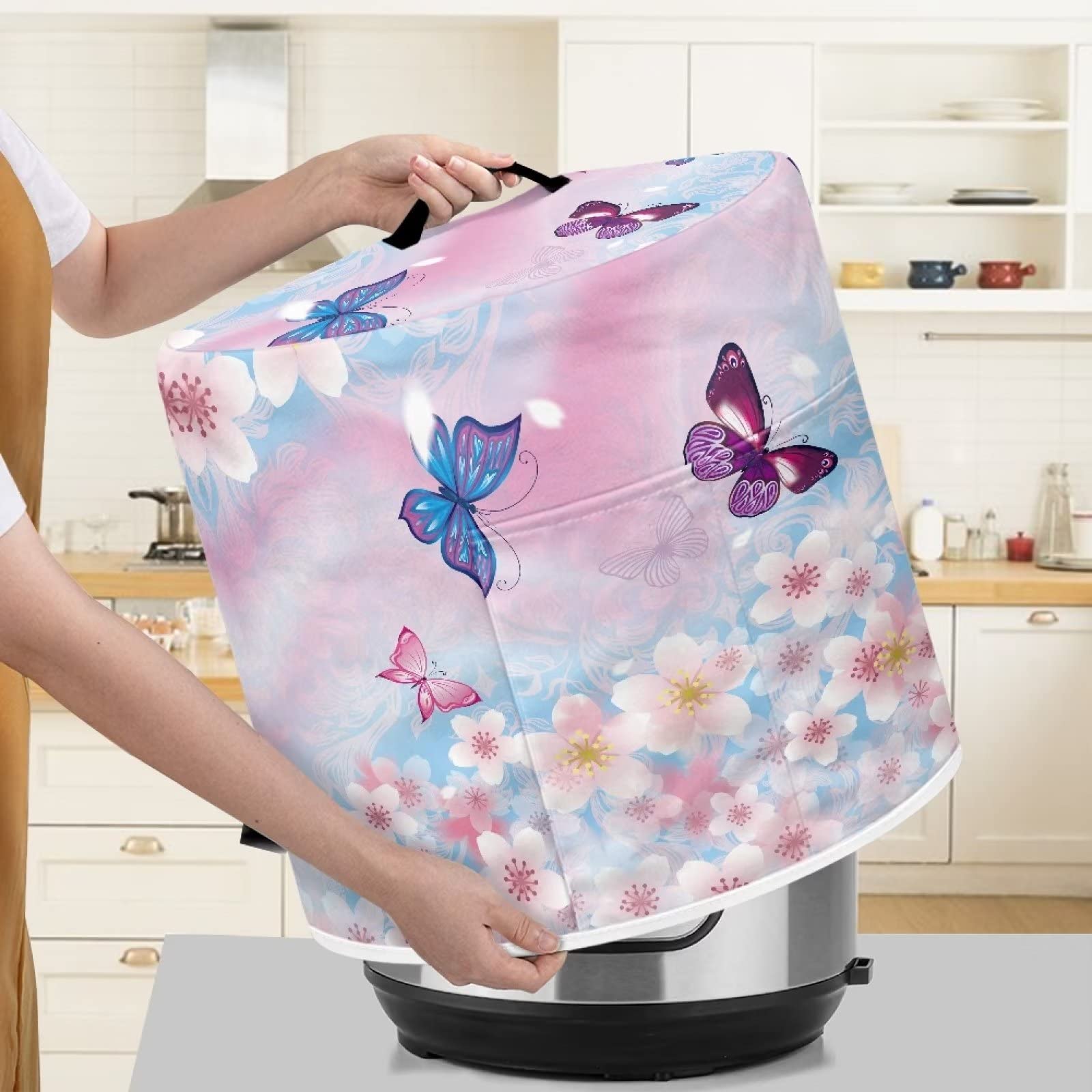 Cherry Blossom & Butterfly Print Appliance Cover - Dust Protection for 8 Quart Electric Pressure Cooker, Rice Cooker, Air Fryer & Crock Pot - Machine Washable - Perfect for Kitchen Organization & Countertop Protection