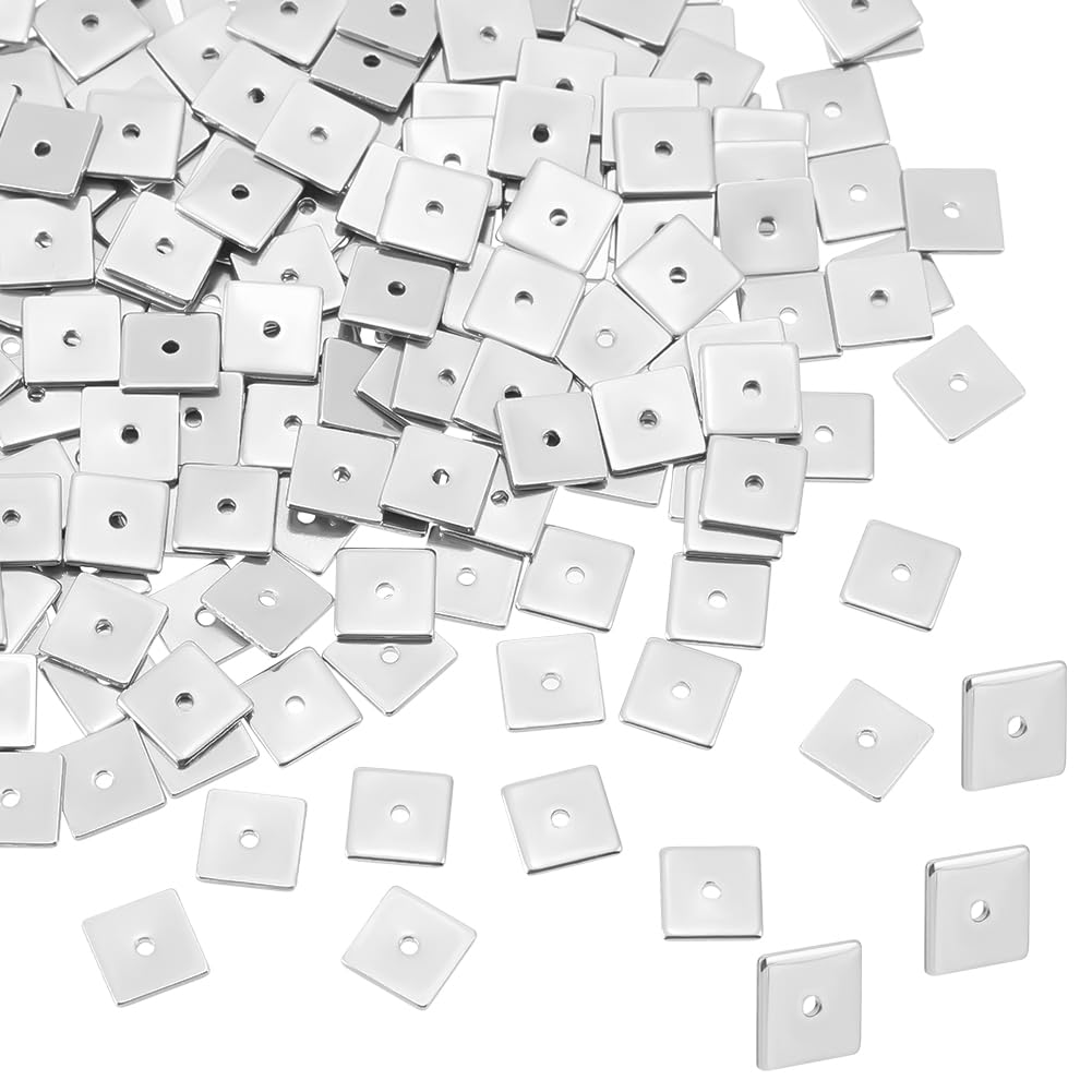 UNICRAFTALE 200pcs 8mm Square Spacer Beads - Stainless Steel Jewelry Beads with 0.5mm Hole - Smooth Metal Spacer Beads for DIY Bracelet, Necklace & Jewelry Making - Perfect for Crafting, Gifts and Fashion Accessories