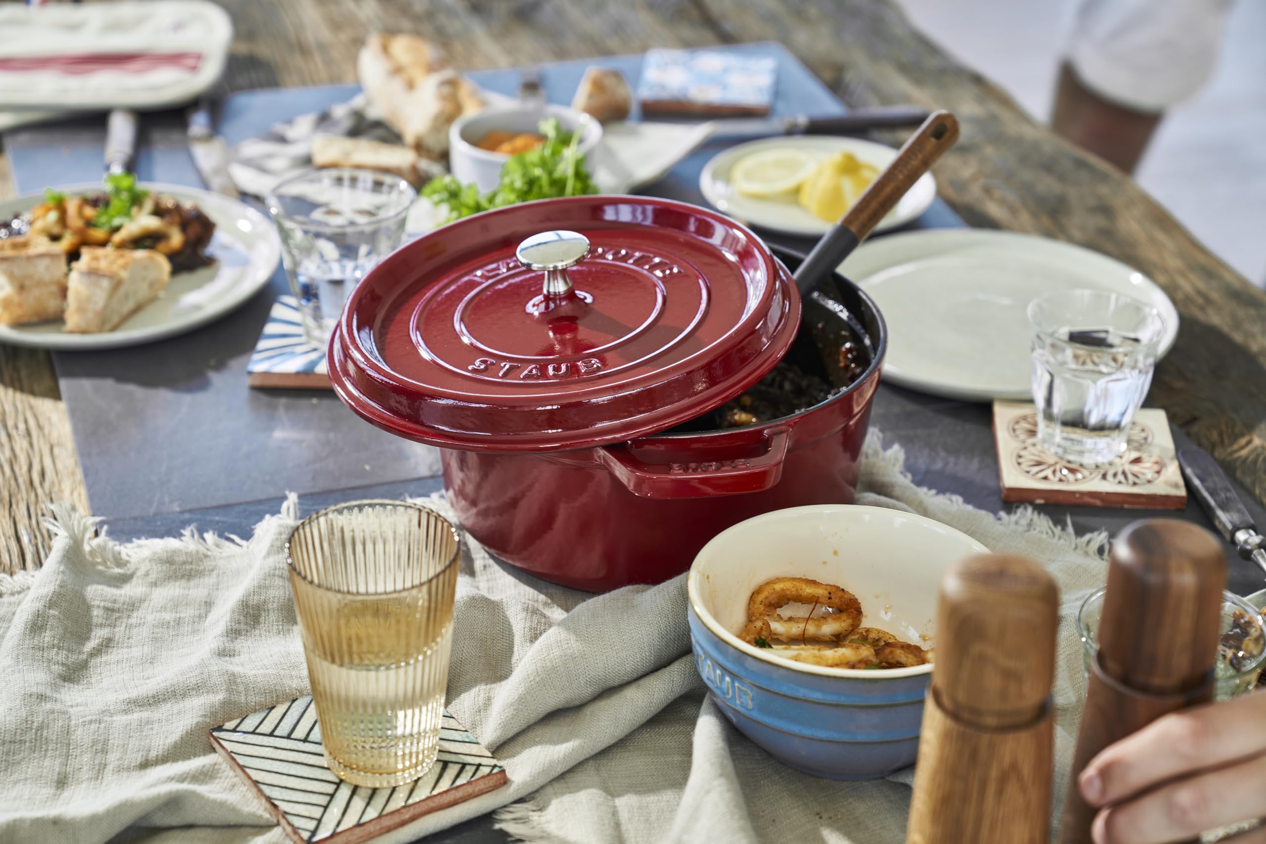 STAUB 40502-294-0 Round Cocotte, 3.8 Quart Enameled Cast Iron Dutch Oven, Cherry Red (Bordeaux) - Perfect for Braising, Stewing & Slow Cooking Soups