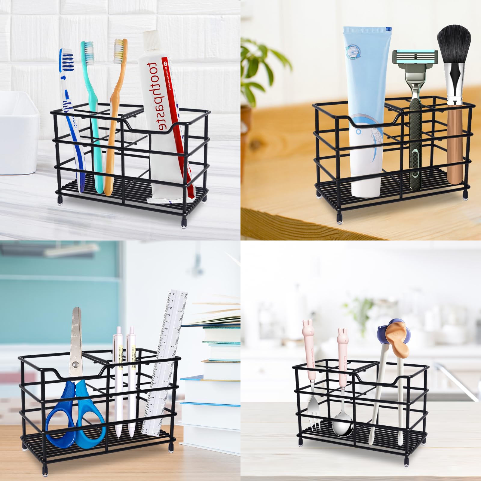 Stainless Steel Toothbrush Holder - Black Bathroom Organizer for Toothbrushes & Accessories | Durable & Stylish Storage for Bathroom Countertops & Vanities