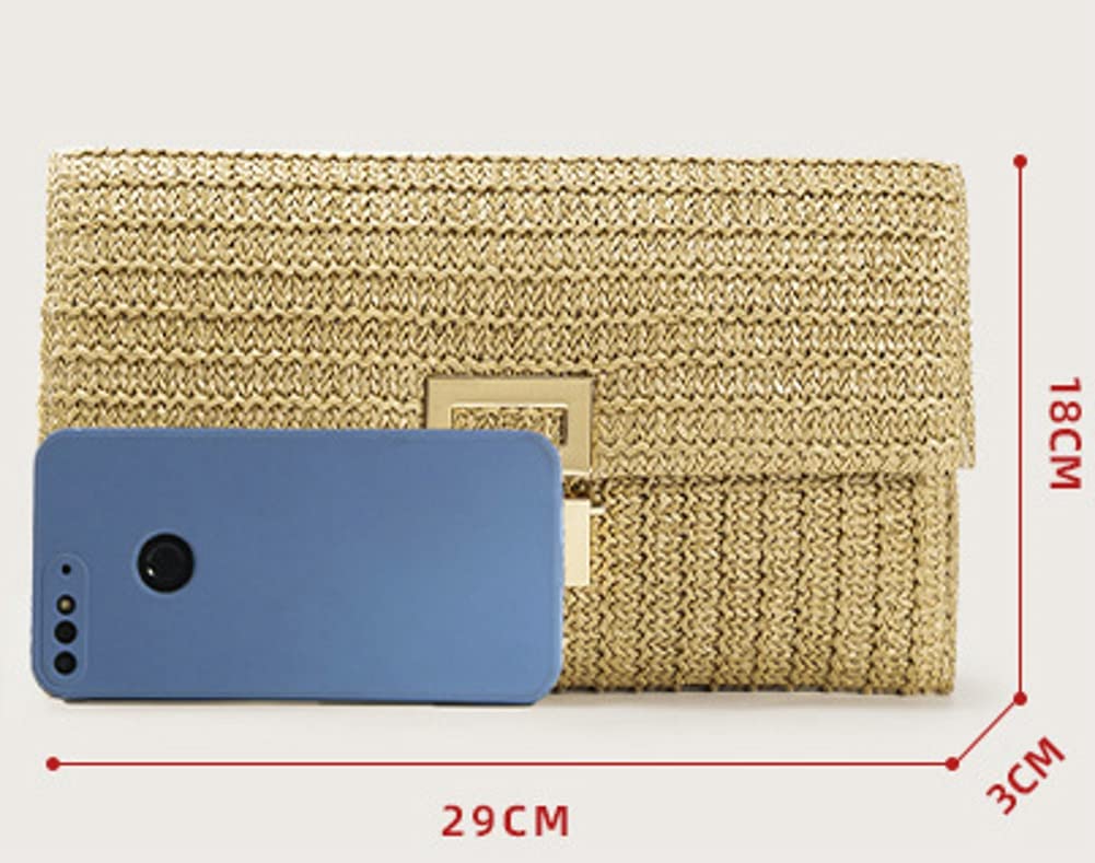 Obosoyo Women's Summer Straw Clutch Purse - Boho Woven Beach Bag with Envelope Wallet Flap - Perfect for Cell Phone & Evening Events - Ideal for Beach Vacations, Weddings & Outdoor Parties