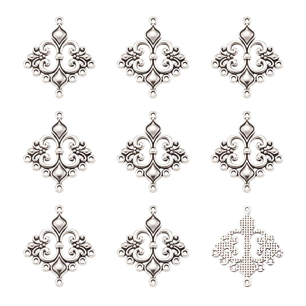 10Pcs Tibetan Alloy Rhombus Chandelier Dangle Earrings - Antique Silver Filigree Connector Charms for Jewelry Making - DIY Boho, Vintage & Wedding Accessories