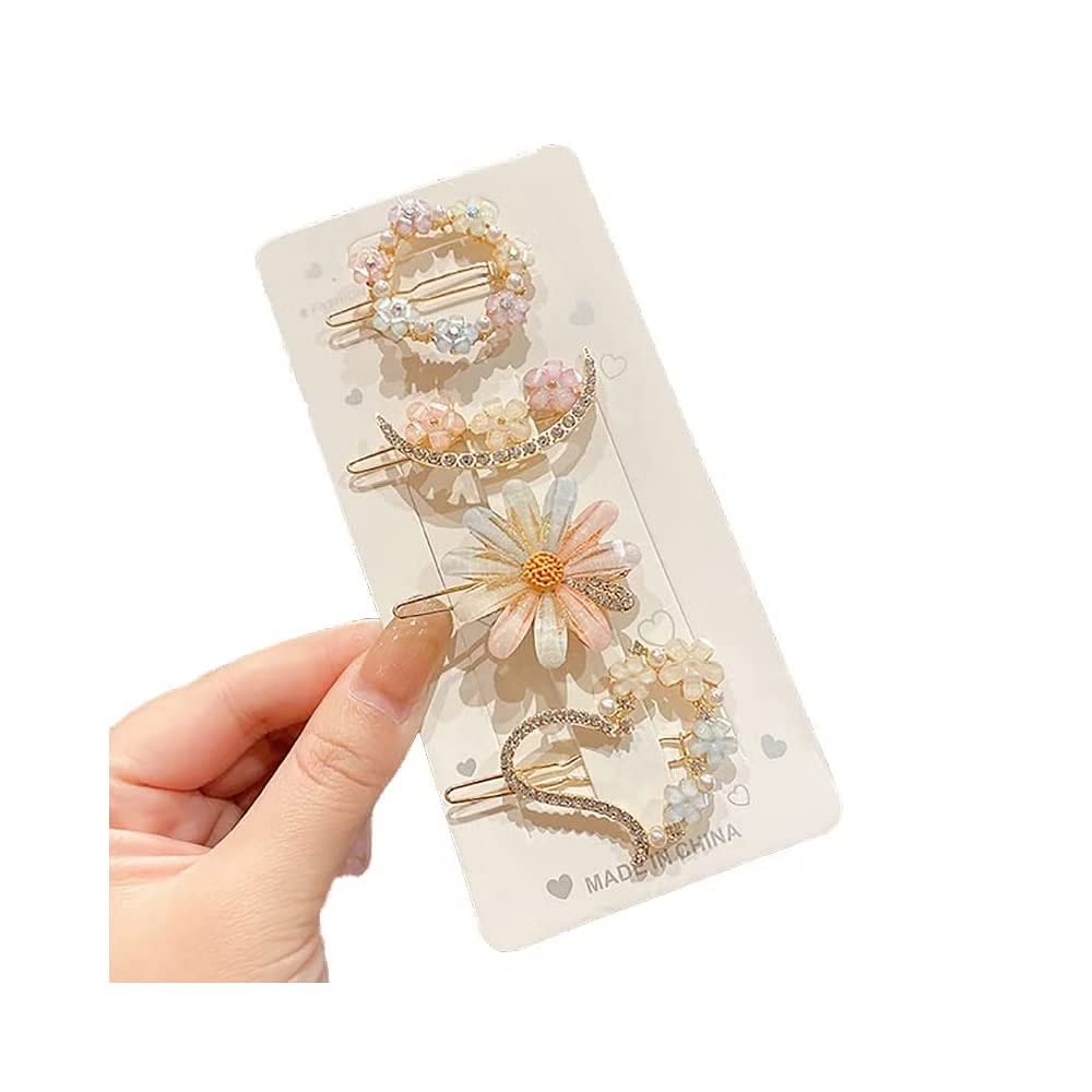LOCANS Elegant Korean Hair Clips for Women & Girls - Rhinestone Bling Hair Accessories with Pearl Resin Acrylic Flower Design (Pack of 6) - Perfect for Parties, Weddings, and Daily Fashion Styling