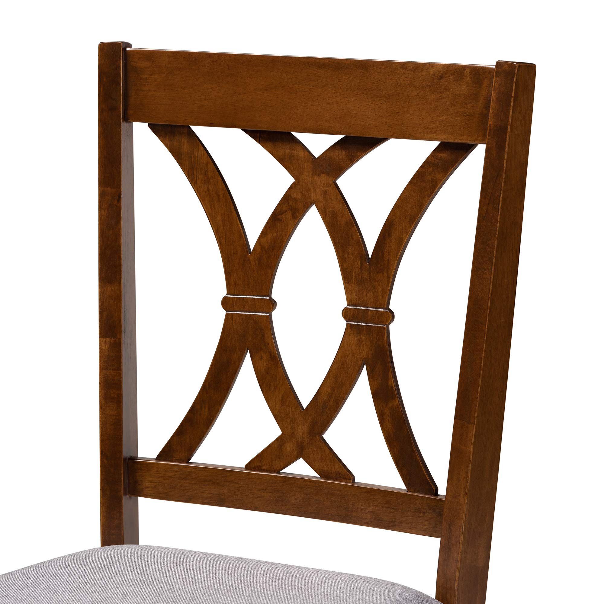 Baxton Studio Augustine 4-Piece Dining Chair Set - Grey Fabric Upholstered with Walnut Brown Wood Finish | Modern Kitchen & Dining Room Furniture for Home Decor