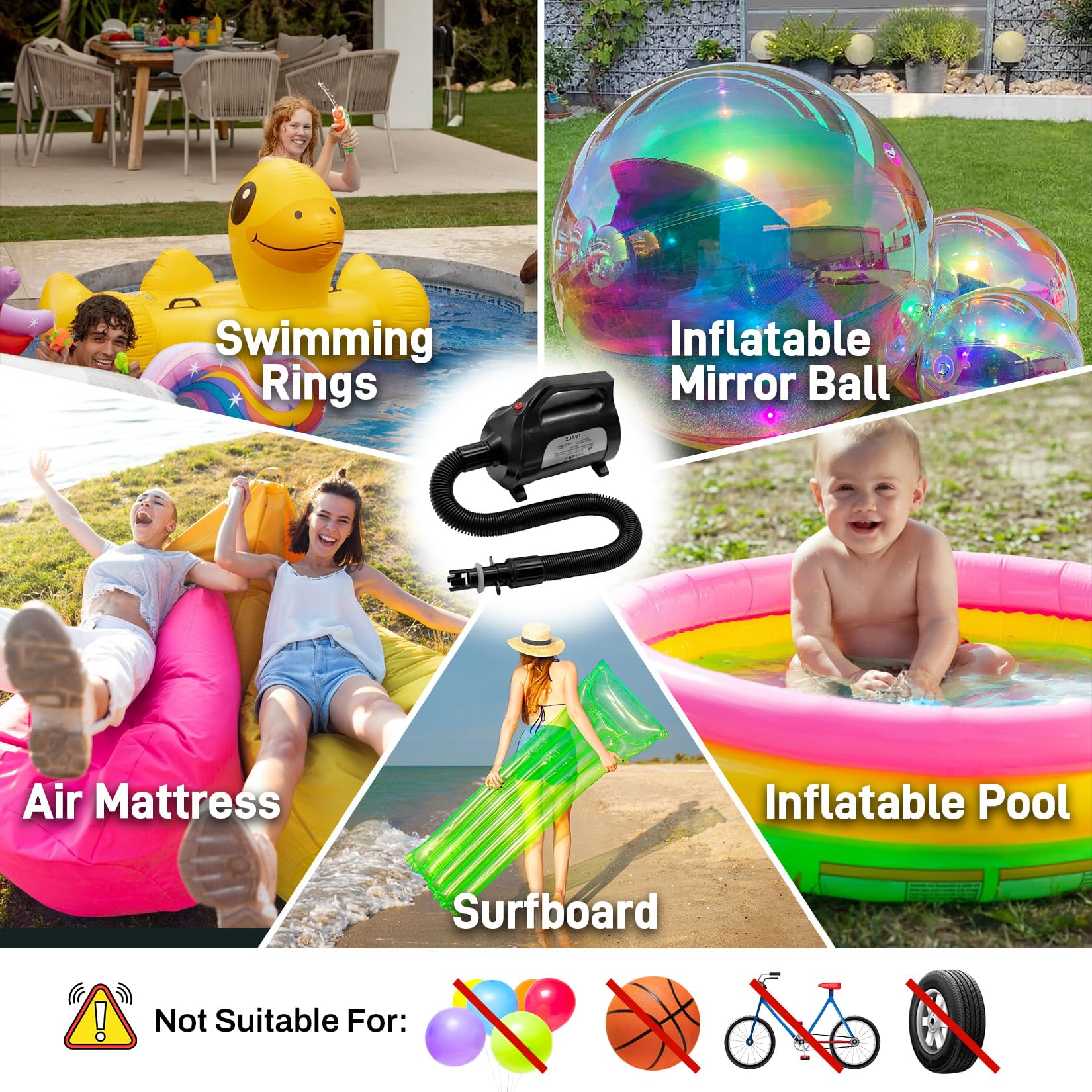 600W High-Power Electric Air Pump for Inflatable Gymnastics Mats, Air Beds, Pool Toys, Rafts & Boats - Fast Inflation Portable Pump for Home, Camping, and Outdoor Use