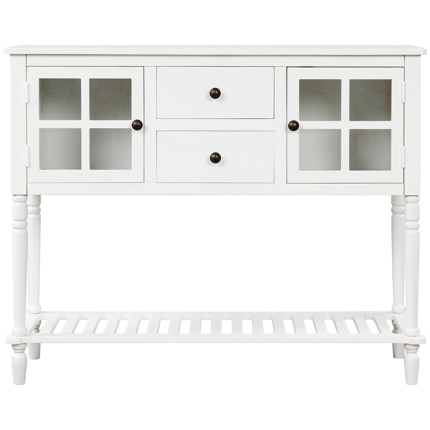 Merax White Sideboard Console Table with Storage & Bottom Shelf - Entryway Buffet Cabinet for Dining Room, Living Room & Hallway Storage Solution