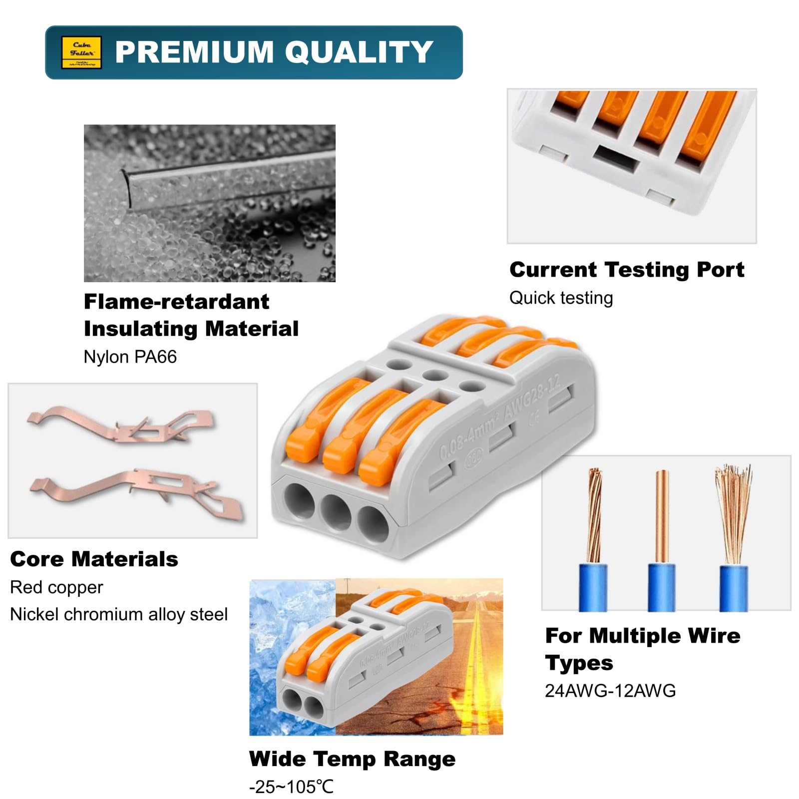 CUBEFELLER® 14pcs Lever Wire Connectors - Quick Connect Splicing for 24-12 AWG Solid & Stranded Wires | Compact Electrical Connectors for Home Wiring, DIY Projects & Electrical Repairs