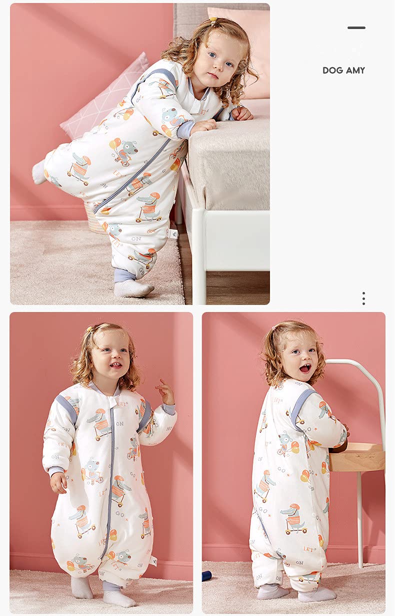 Organic Baby Sleeping Bag with Detachable Sleeves - All Seasons Wearable Blanket for Toddlers with Legs - Perfect for Nursery, Daycare & Cozy Home Naps