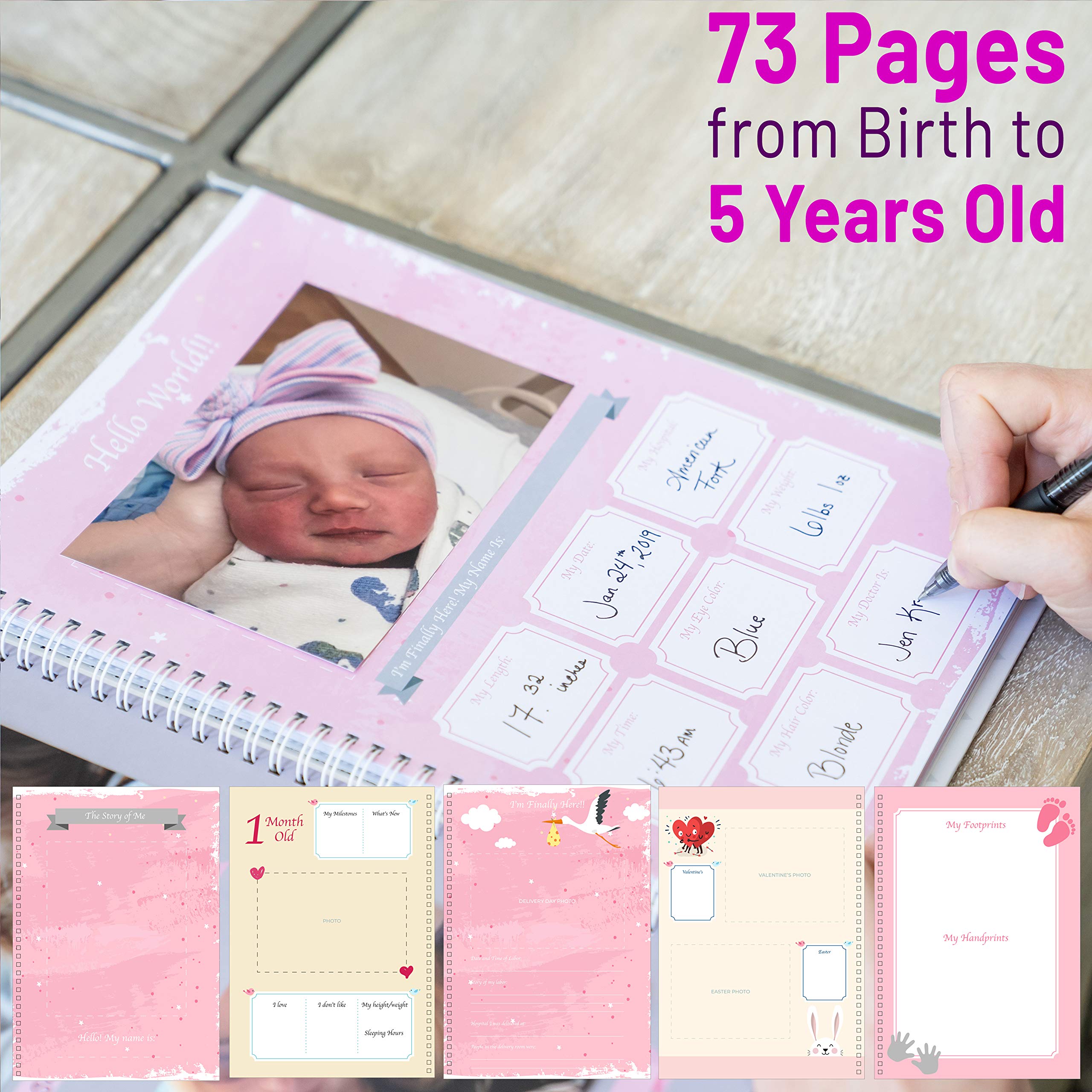 Little Growers Baby Memory Book with Keepsake Box - First 5 Years Baby Scrapbook & Photo Album | Includes Milestone Stickers & Footprint Kit | Perfect Baby Shower Gift for Newborn Girls | Capture Precious Moments from Birth to Toddler Years