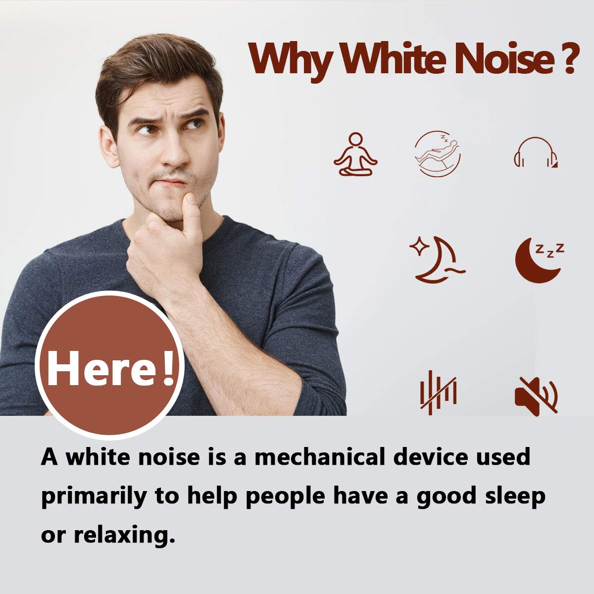 MagicTeam White Noise Machine with 20 Non-Looping Natural Sounds, Memory Function & 32 Volume Levels - Sleep Therapy Sound Machine for Babies, Kids & Adults - Perfect for Nursery, Office & Travel Use