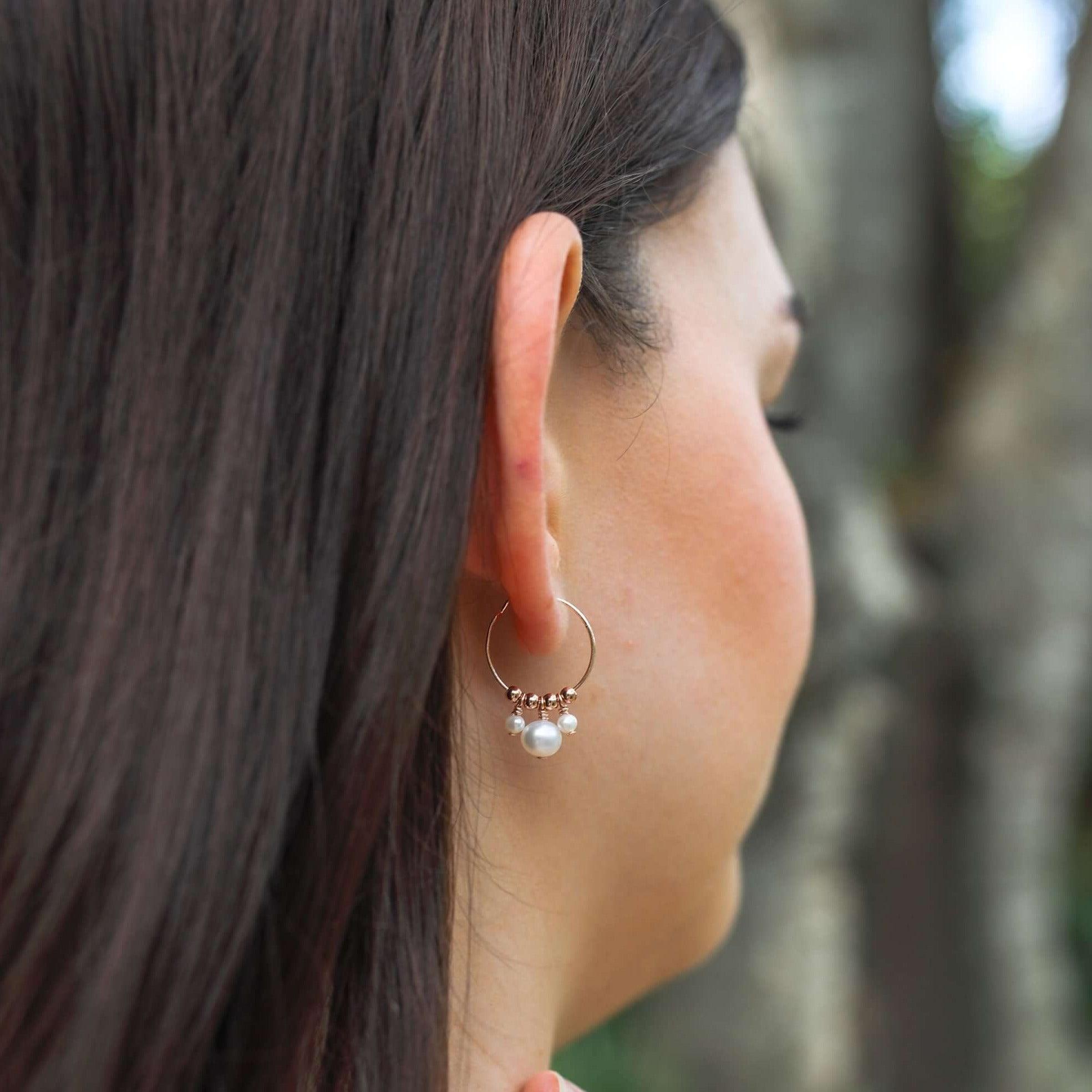 Elegant White Freshwater Pearl Drop Hoop Earrings - Genuine Gemstone Beaded Jewelry for Women | Perfect for Weddings, Parties & Everyday Wear