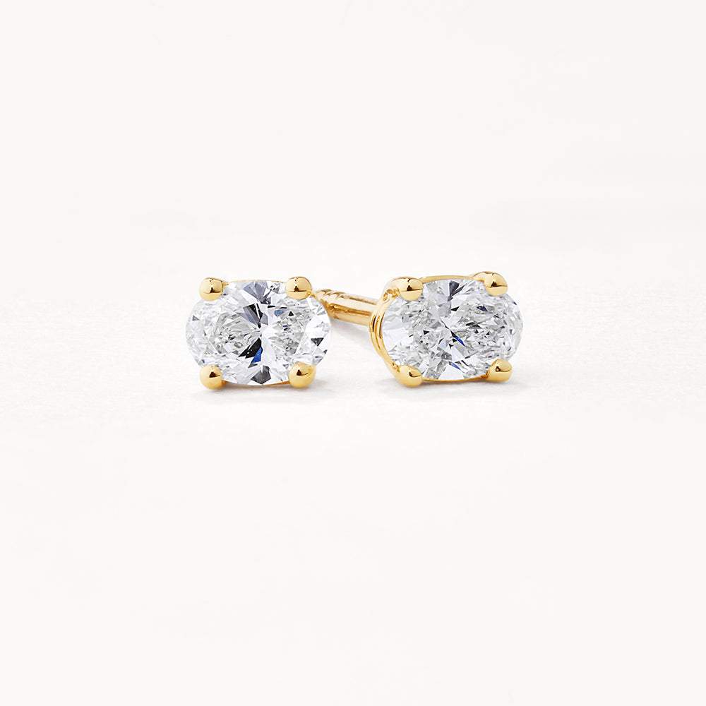 10k Gold Oval Stud Earrings with Lab-Grown Diamonds | Elegant Everyday Jewelry for Women