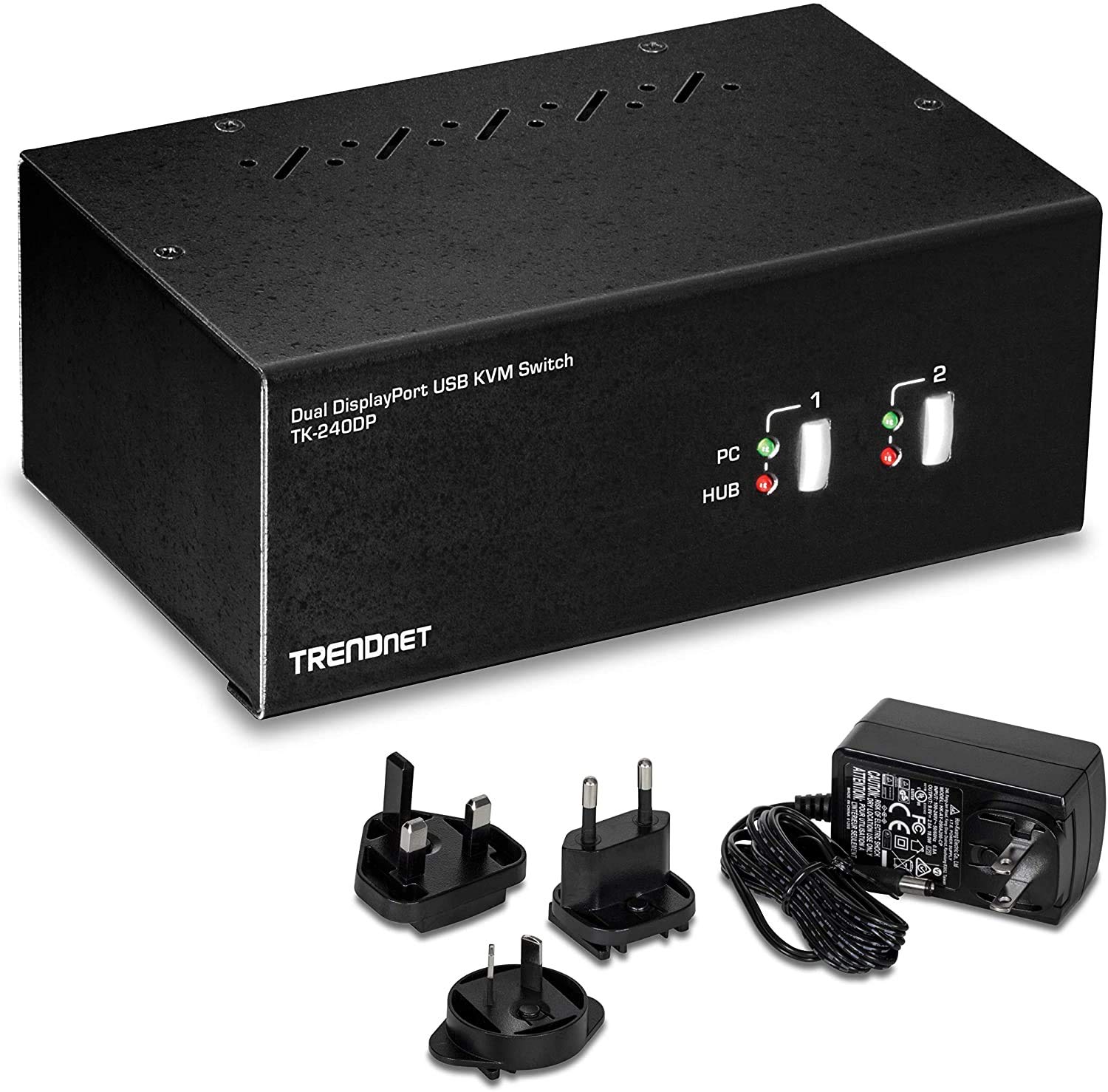 TRENDnet 2-Port Dual Monitor DisplayPort KVM Switch with Audio & USB 2.0 Hub | 4K UHD 3840x2160 Resolution | TK-240DP (Renewed) | Perfect for Home Office & Multi-Computer Workstations