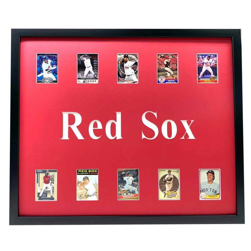 Boston Red Sox Legends Framed 10 Baseball Card Collage - Ted Williams, David Ortiz & Carl Yastrzemski - Perfect for Sports Memorabilia Collectors & Red Sox Fans Home Decor