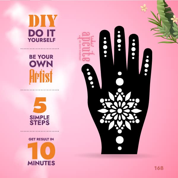 APCUTE 8-Piece Full Hand Mehendi Stencil Set | Temporary Henna Tattoo Stickers for Women & Girls | Easy 4-Step Application (Designs 168,169,208,209) | Perfect for Weddings, Festivals & Cultural Celebrations