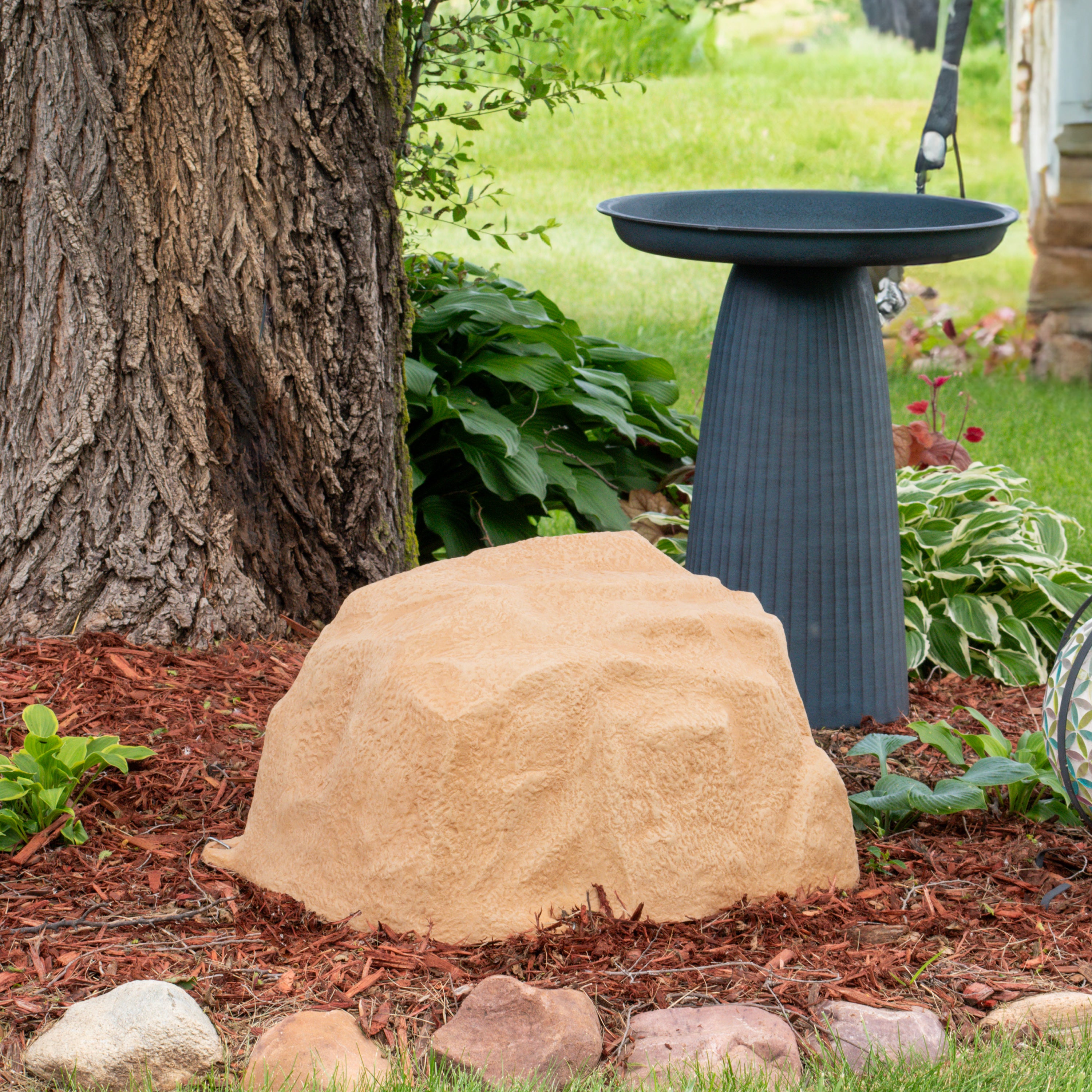 Sunnydaze Low Profile Artificial Landscape Rock Cover with Stakes - Durable Outdoor Decorative Rock for Yard, Garden & Pool Areas - Perfect for Hiding Utilities, Cables & Unsightly Objects