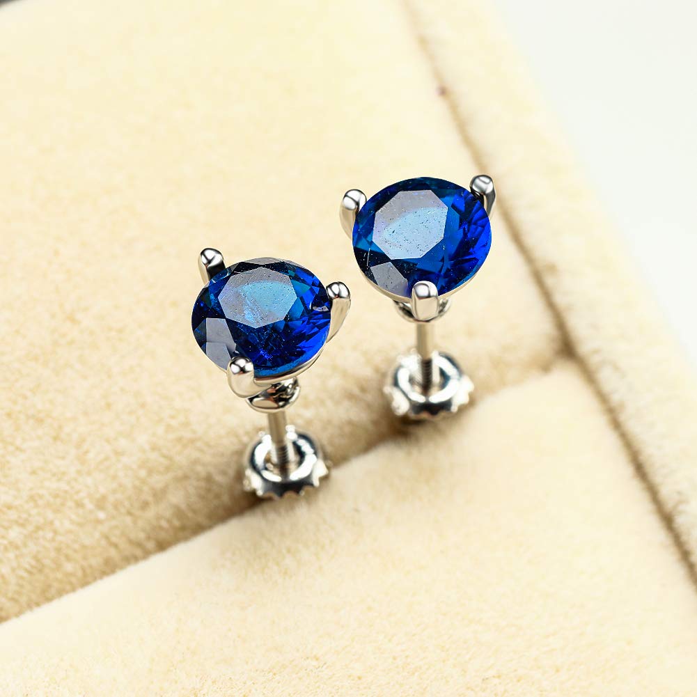 Diamond Stud Earrings for Women - 925 Sterling Silver Screw Back Martini Earrings, Hypoallergenic 6/7/8mm Round Prong Set, Valentine's Day & Engagement Jewelry Gift - Perfect for Parties, Weddings & Everyday Wear