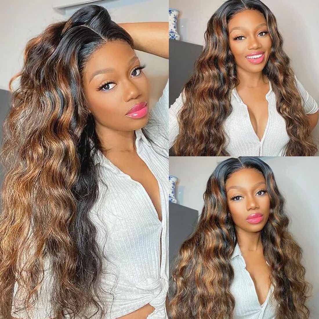 Beauty Forever Ombre Highlight Brazilian Body Wave Virgin Hair 3 Bundles 20 22 24 Inch - Ombre Blonde Remy Human Hair Wavy Weave Extensions Color FB30 | Perfect for Parties, Weddings & Everyday Styling