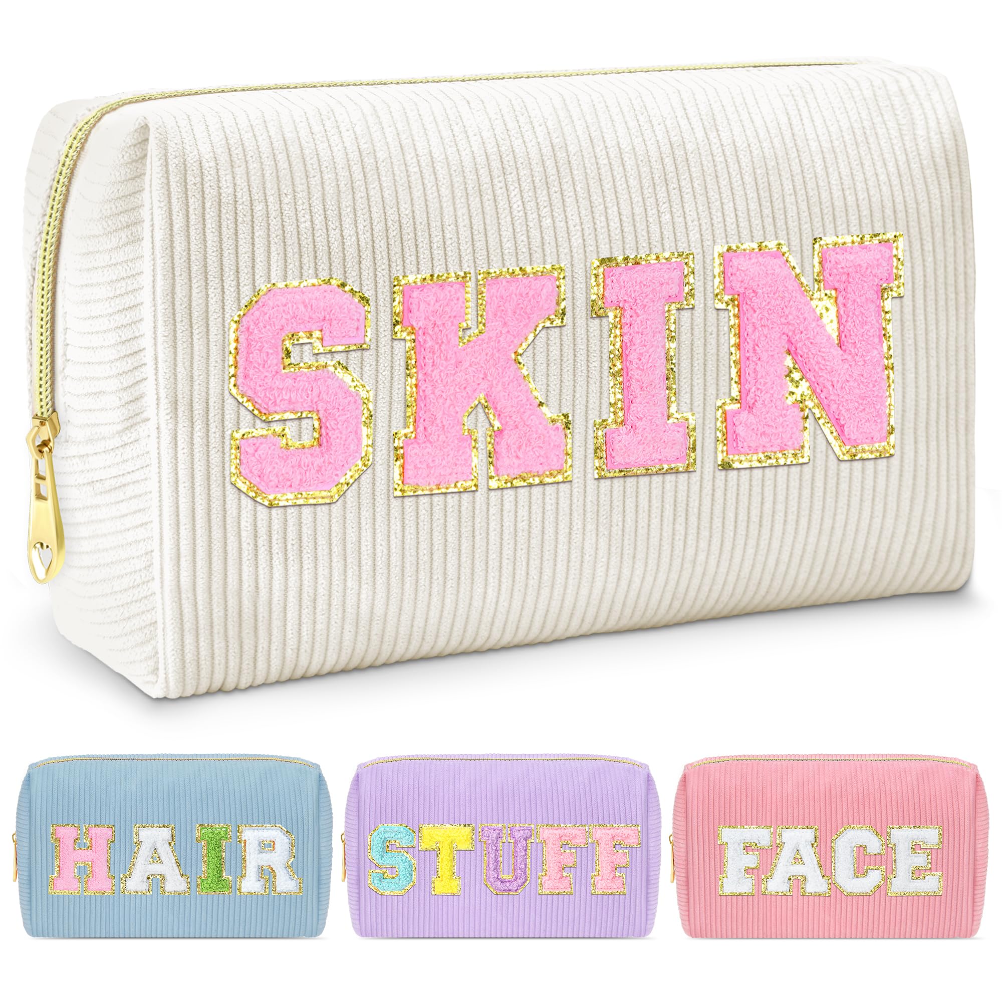 Preppy Corduroy Travel Makeup Bag for Teens - Cute Cosmetic Pouch, Toiletry & Skincare Organizer - Perfect for School, Gym, Vacation & Daily Essentials | Durable & Stylish Travel Accessories