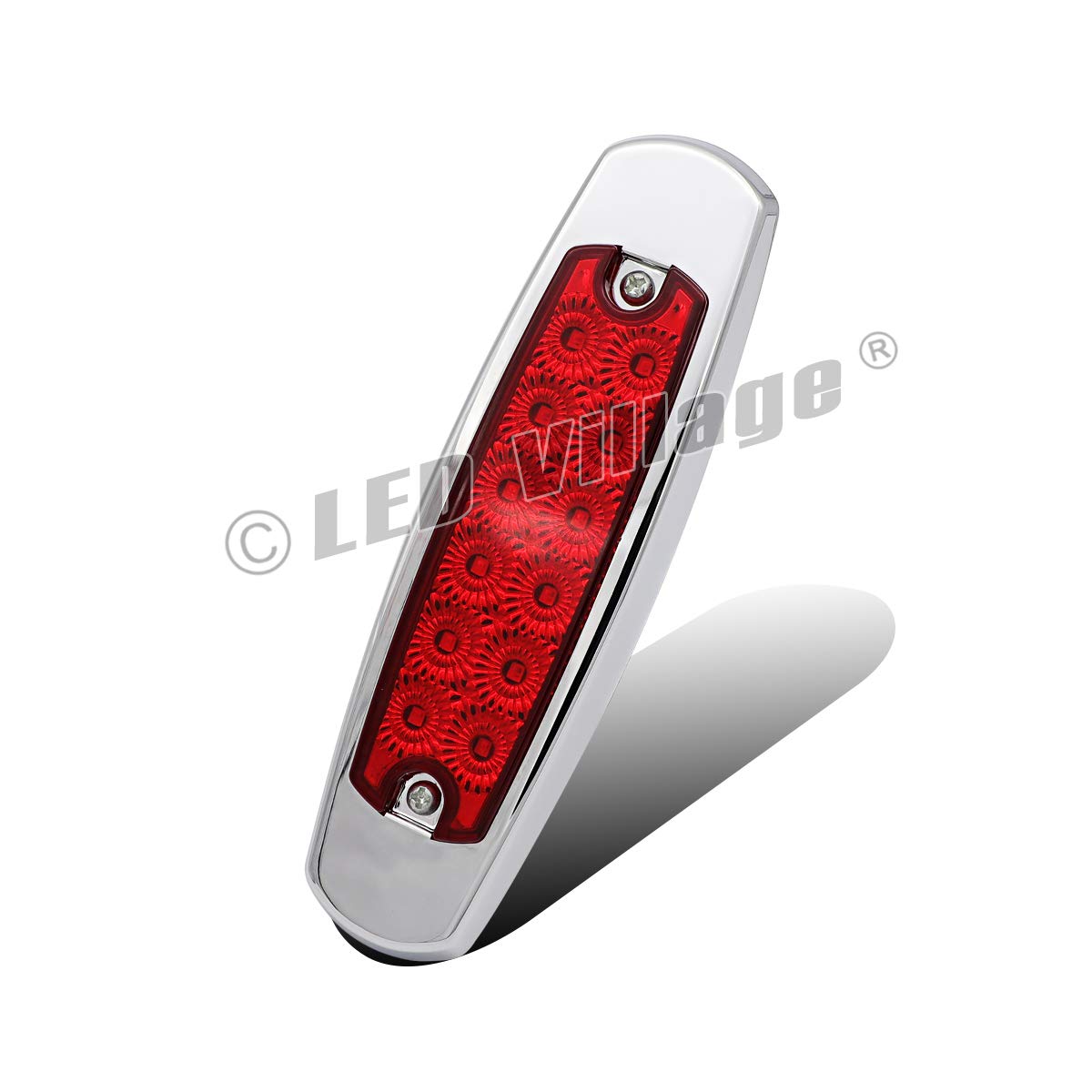 12V DC 6.4 Inch Slim Red LED Side Marker Lights - Waterproof Flush Mount Clearance Lamps for Trucks, Trailers, Lorries, Towing Vehicles [Pack of 5] - Durable Chrome Button Design for Safe Night Driving & Road Visibility