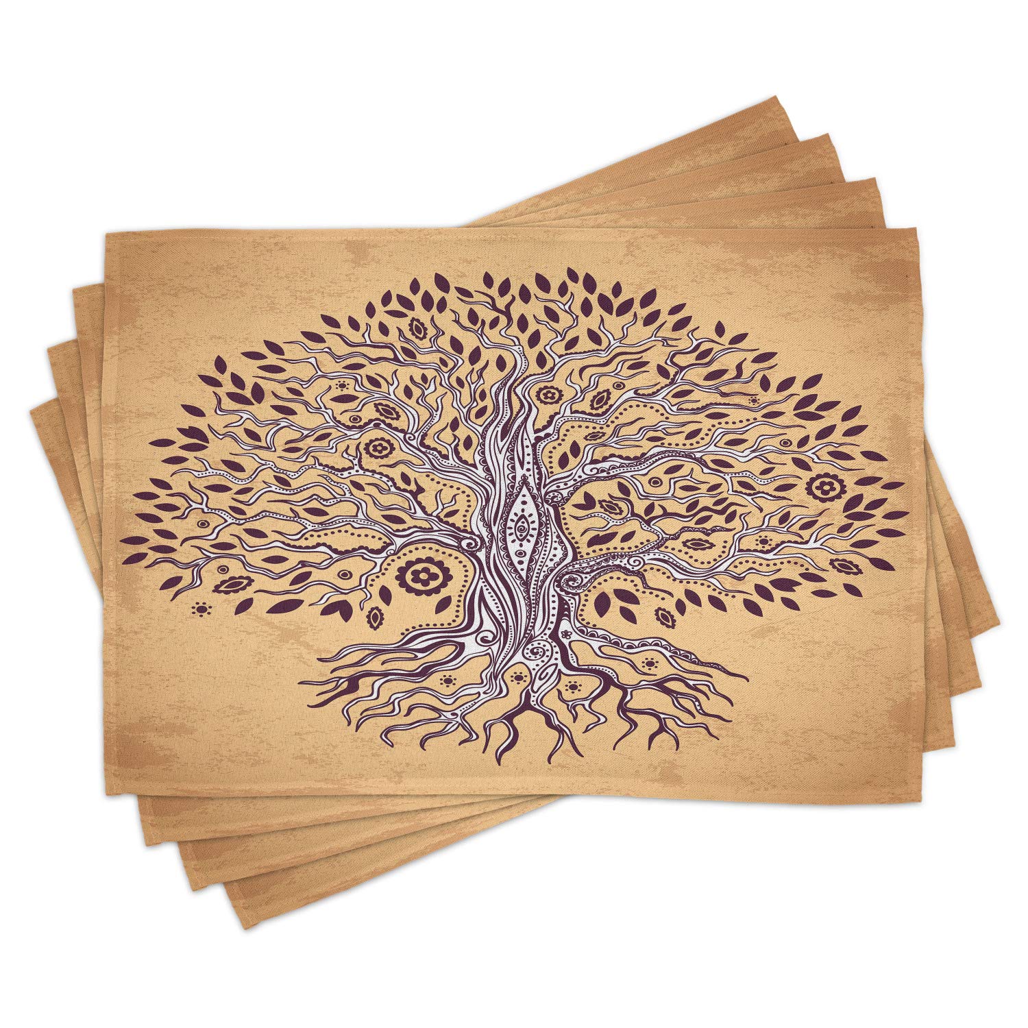 Ambesonne Tree of Life Place Mats Set of 4 - Vintage Inspired Washable Fabric Placemats with Swirling Branches Design for Dining Room & Kitchen Table Decor (Cream Brown) | Perfect for Holiday Dinners, Family Gatherings & Elegant Home Decor