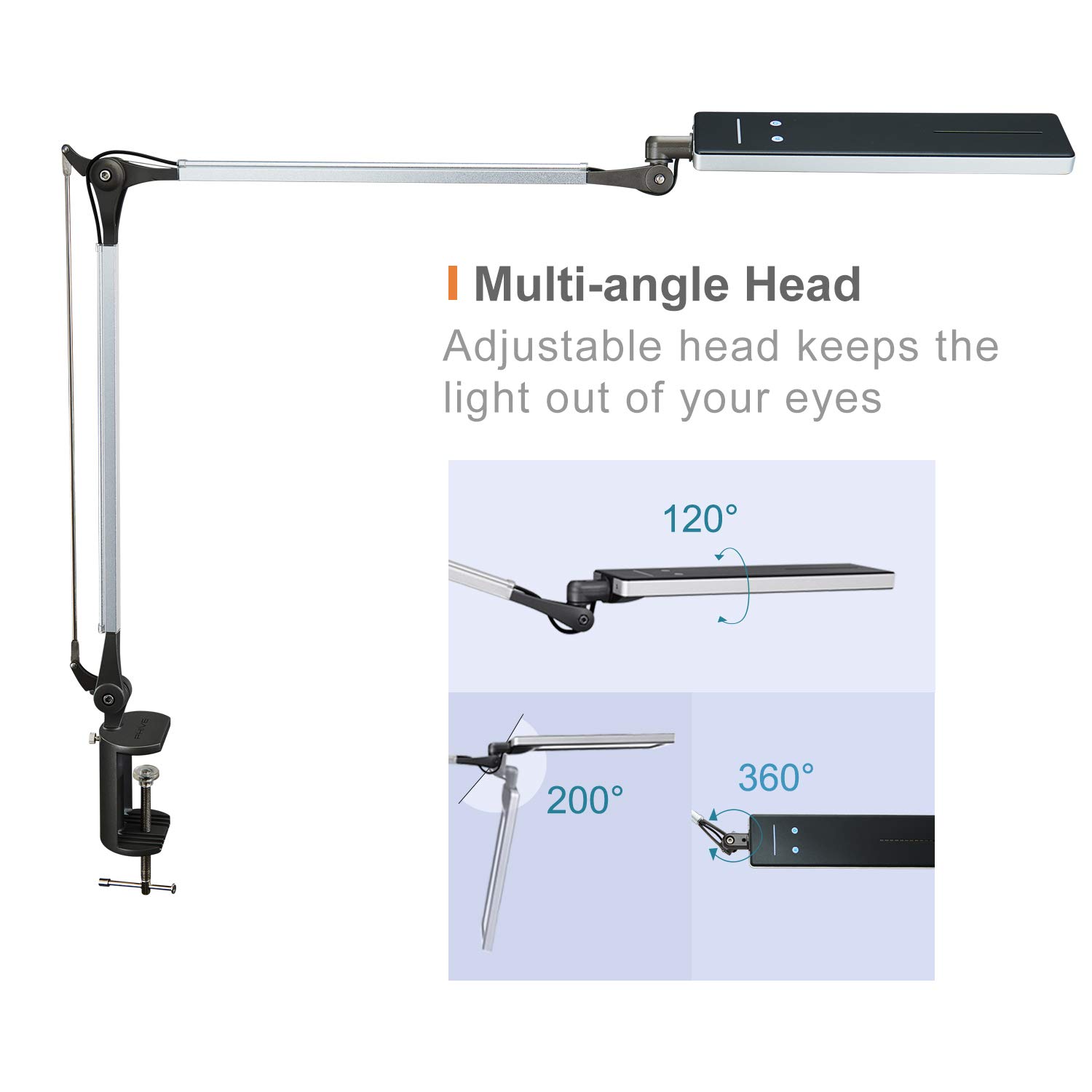 PHIVE LK-1 Architect Desk Lamp with Metal Swing Arm - Dimmable LED Workbench Light with 4 Lighting Modes & 6 Brightness Levels, Eye-Caring Task Lamp for Office, Drawing Table, Studio - Perfect for Architects, Designers & Night Study