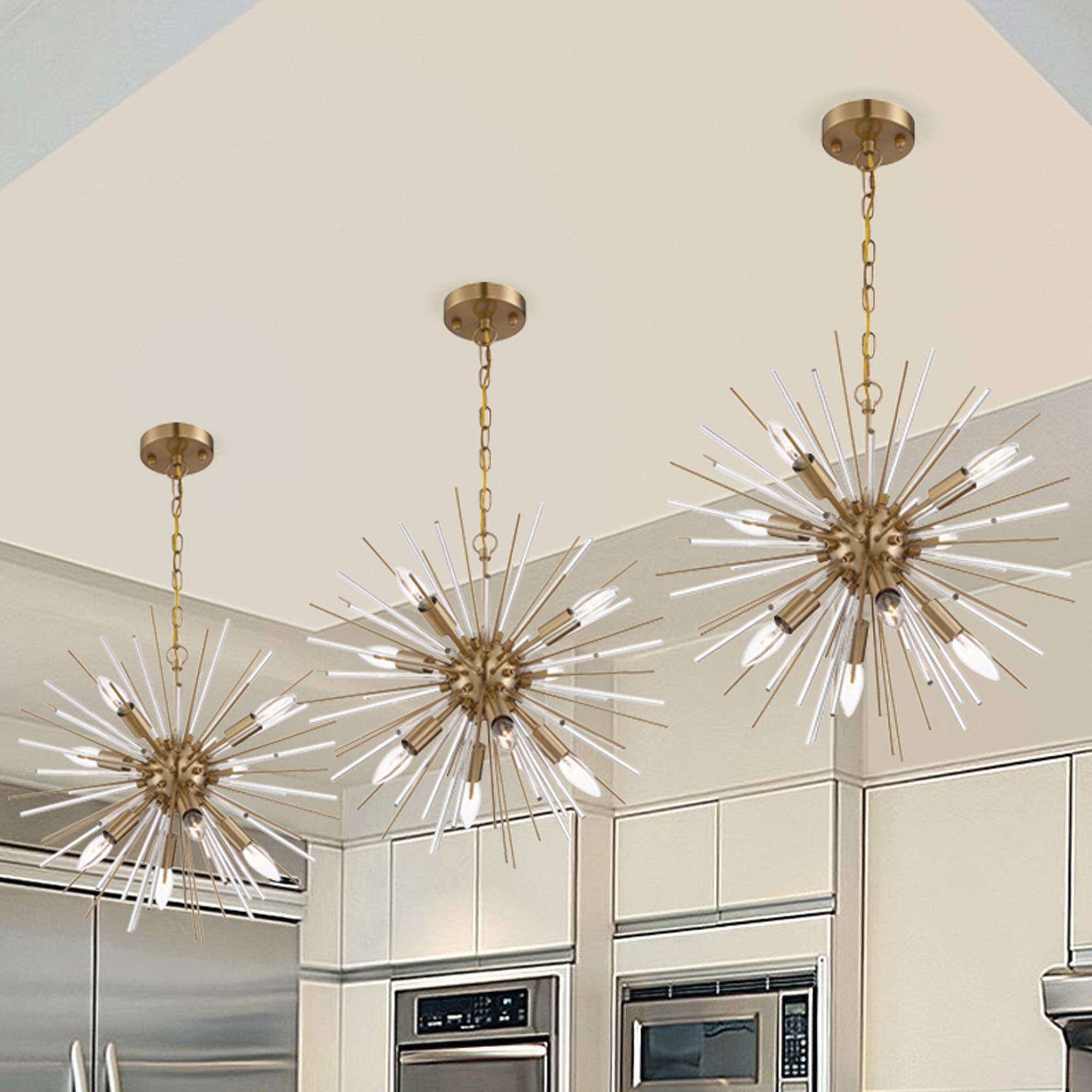 Vintage Brass Cirrus Chandelier with Glass Rods - 8 Light Fixture for Dining Room, Living Room & Bedroom Lighting | Nuvo 60/6994 Model