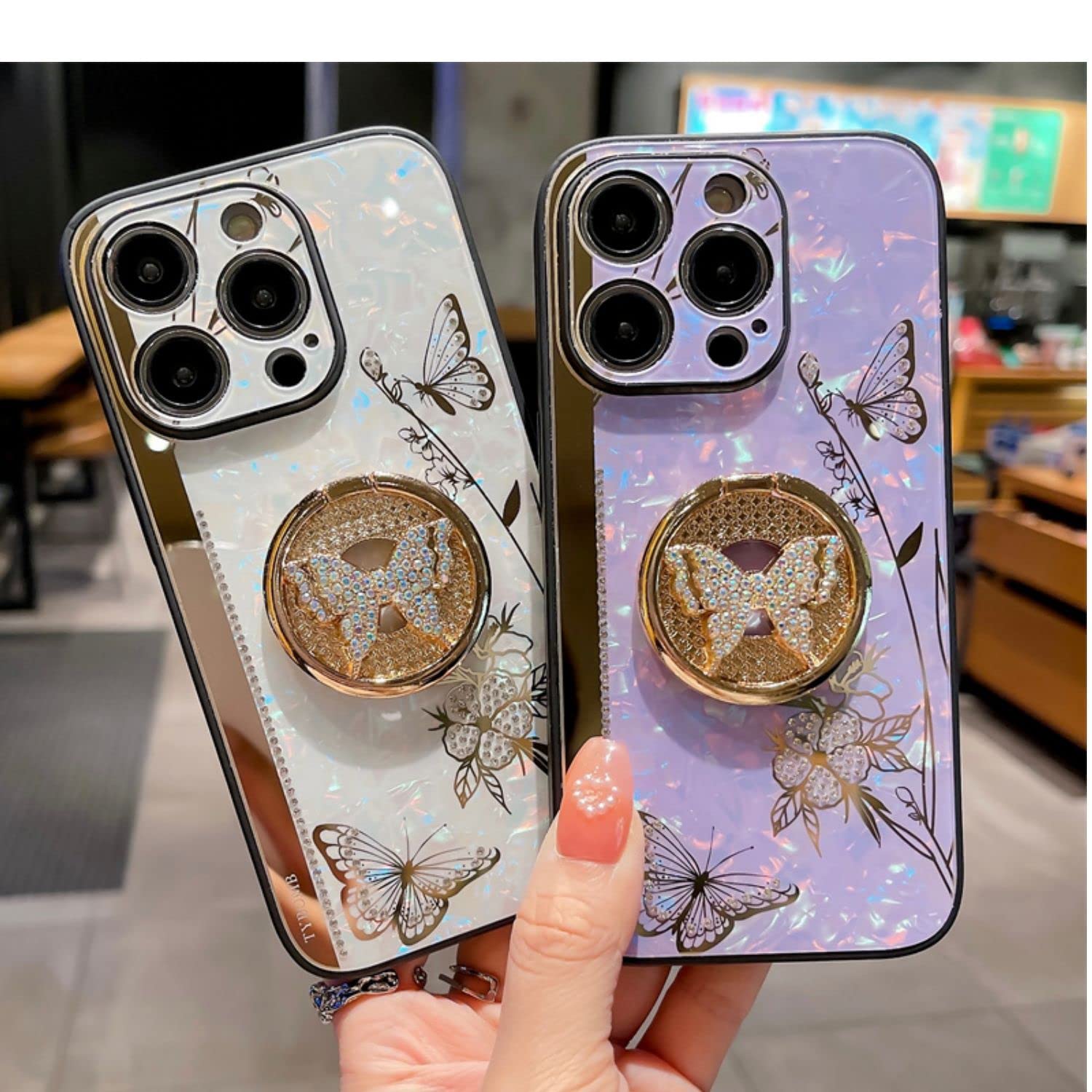 Topwin Cute Bling Glitter Floral Butterfly iPhone 13 Pro Case 6.1