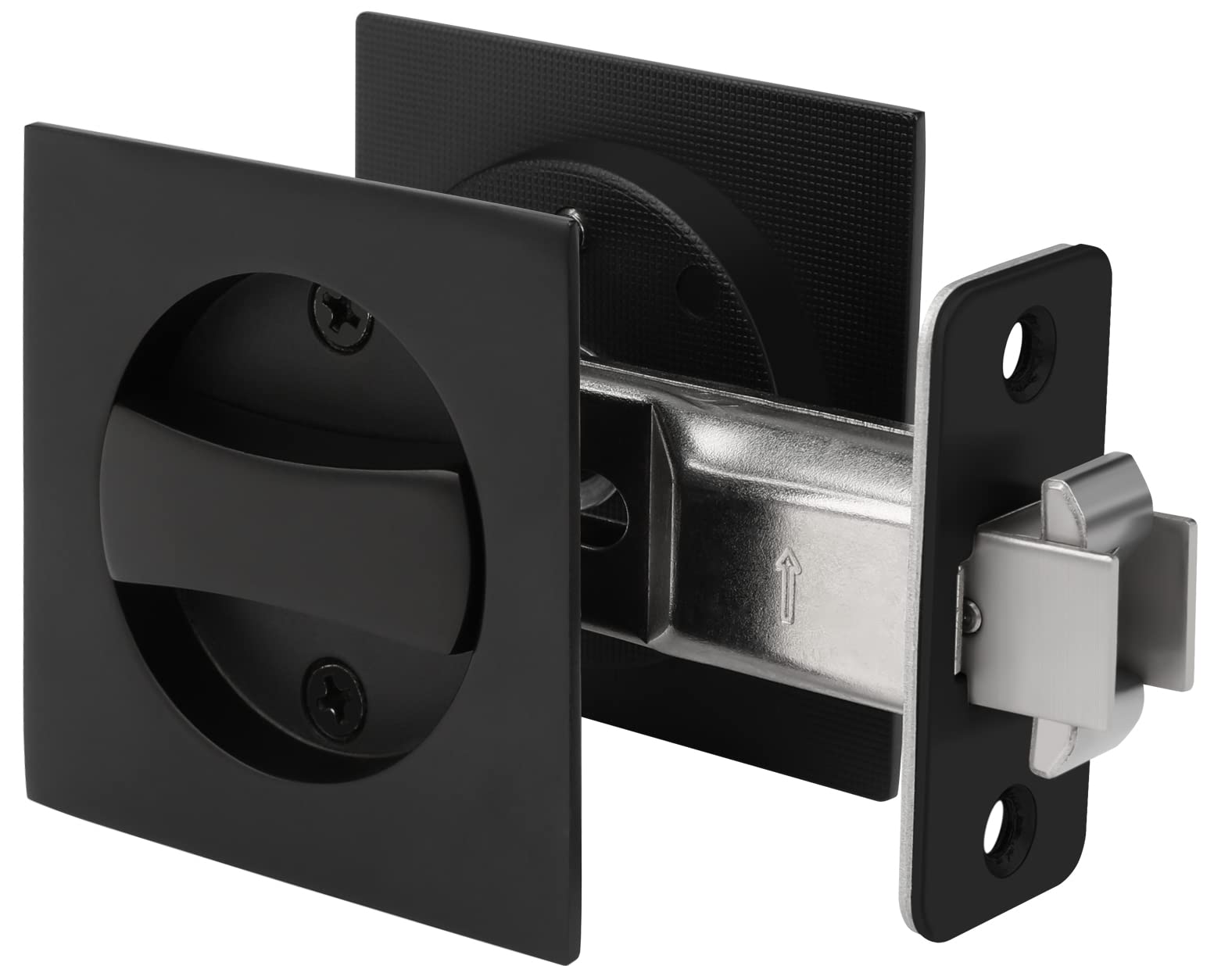 GoldenWarm Matte Black Pocket Door Lock - 2 Pack Contemporary Privacy Square Sliding Door Hardware for Bedrooms, Bathrooms & Closets