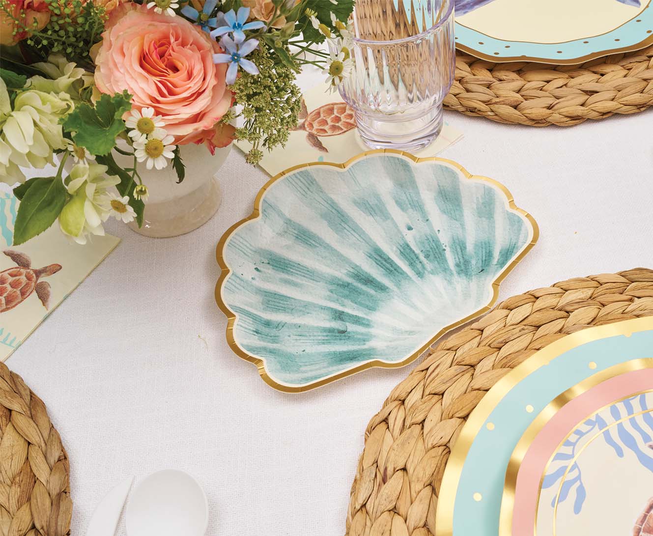 Pastel Sea Themed Table Decor - Elegant Coastal Dining Set for Beach Weddings, Baby Showers & Summer Parties