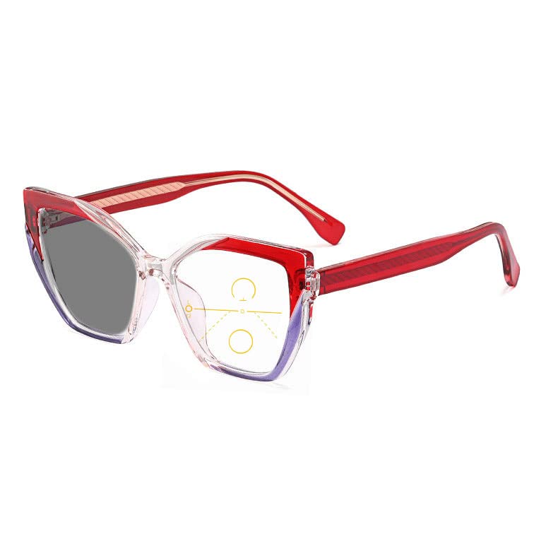 Women's Cat Eye Multifocal Progressive Photochromic Reading Glasses - Transition Computer Glasses with Anti-UV Protection - Perfect for Reading, Driving & Outdoor Activities