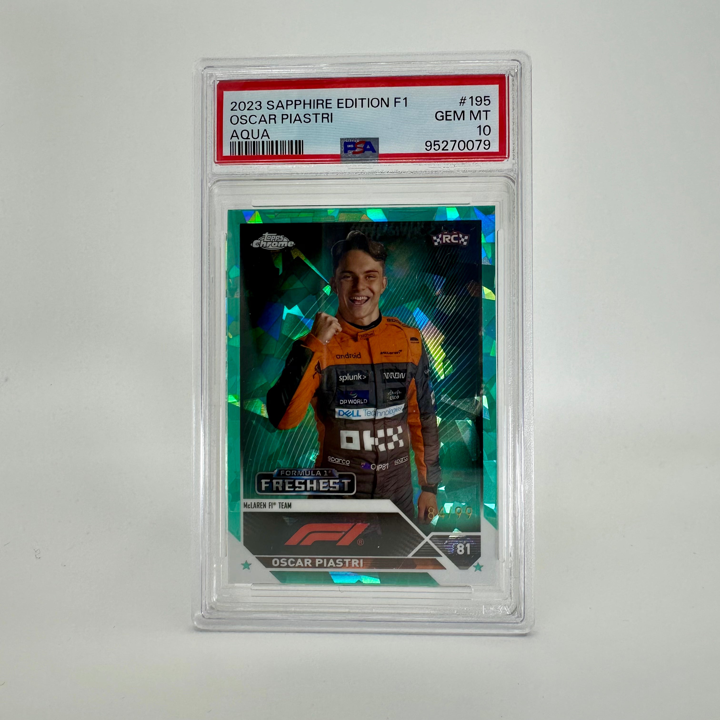 PSA 10 Oscar Piastri #195 2023 Topps Chrome F1 Rookie Card - Aqua Sapphire Edition 84/99 | Collectible Trading Card for F1 Fans & Sports Memorabilia Enthusiasts