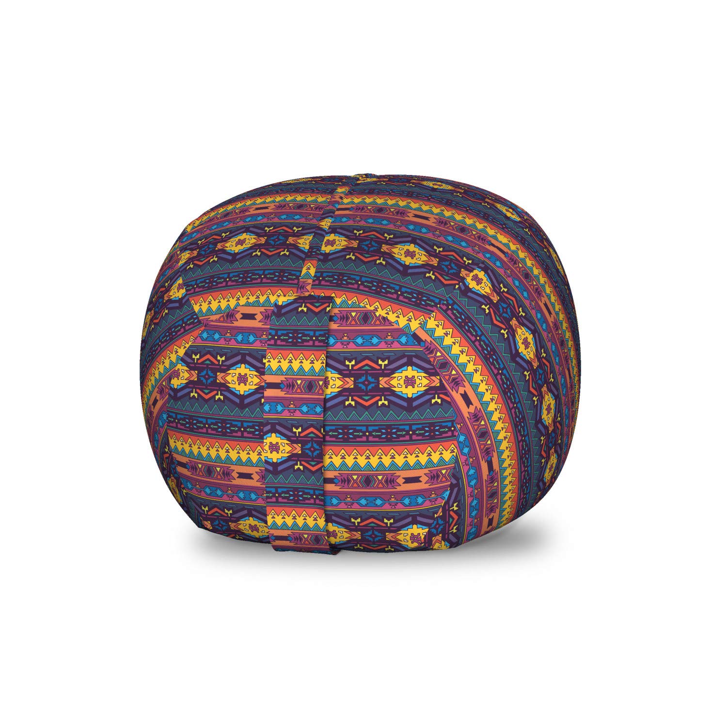 Ambesonne Ethnic Toy Storage Bag Chair - Colorful Folkloric Pattern Stuffed Animal Organizer - Washable Small Multicolor Ottoman for Kids' Room & Playroom Decor