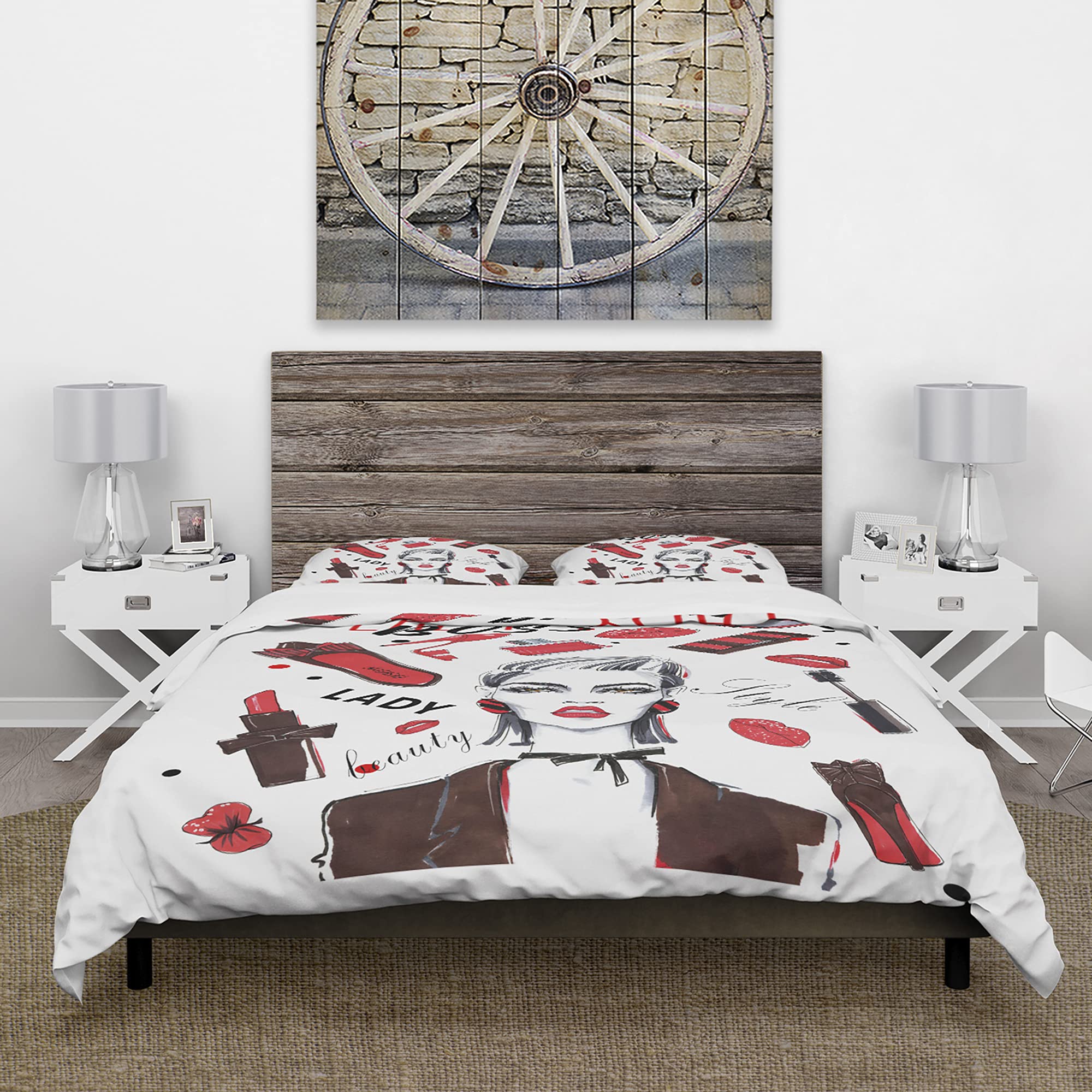 DesignQ Stylish Modern & Contemporary Duvet Cover Set for Girls - Queen Size White 3-Piece Bedding Set with Kits | All-Season Romantic Bedroom Decor for Teens & Young Adults