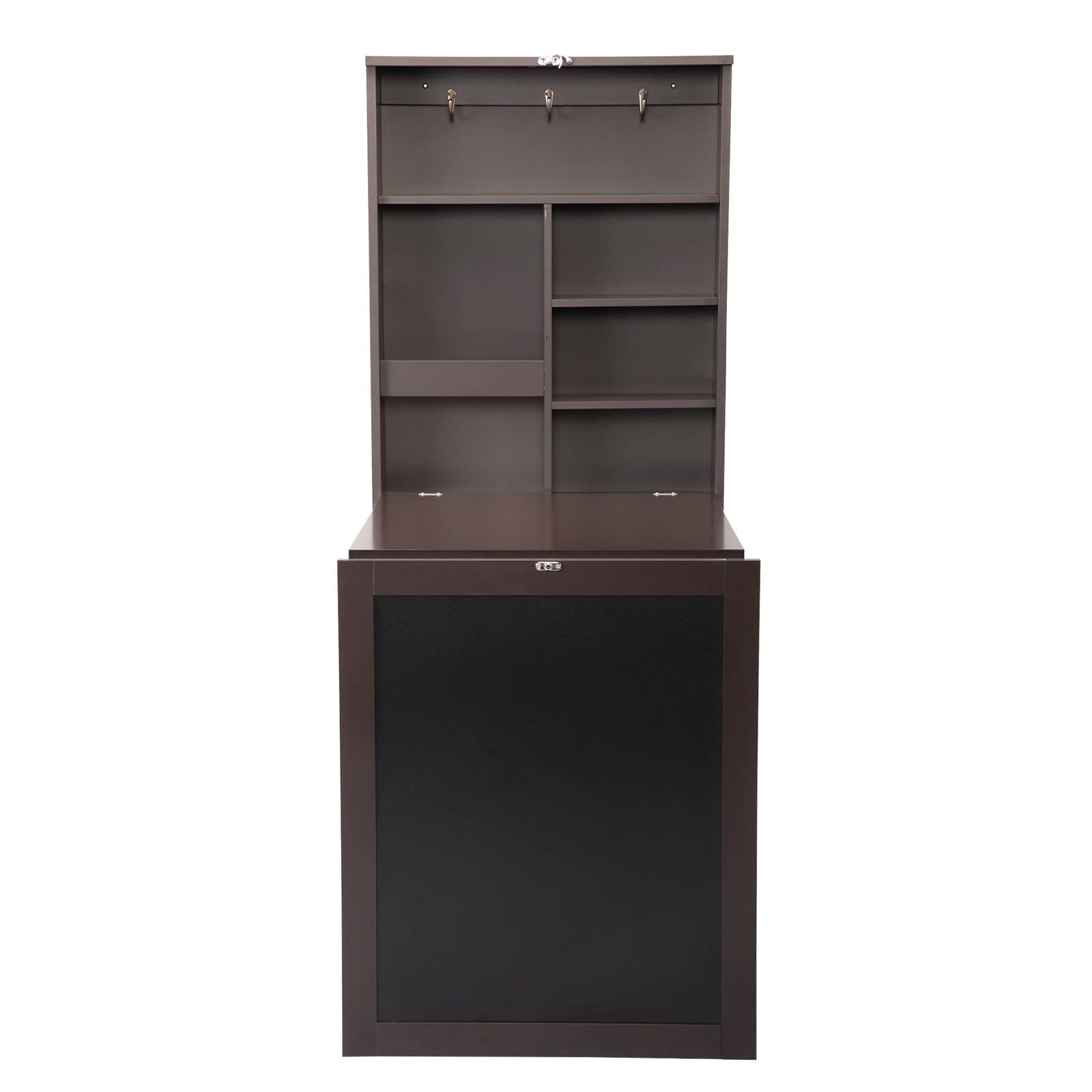 Floating Wall Mounted Computer Desk with Storage Shelves & Hooks - Space Saving Wooden Workstation for Small Rooms, Home Office, Dorm & Studio (Brown) - Compact Design for Modern Workspaces & Study Areas