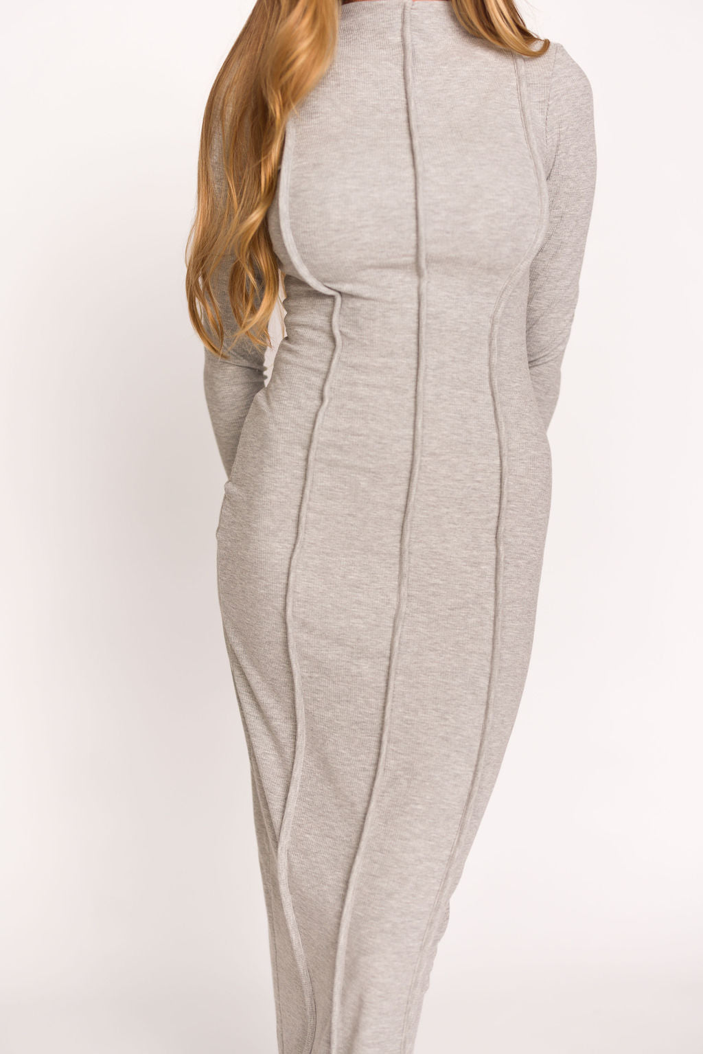 Jackie Knit Maxi Dress with Back Slit - Women's Elegant Long Dress in Heather Grey for Casual Wear, Date Night & Special Occasions