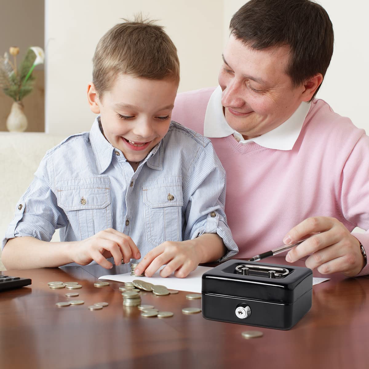 Small Cash Box with Lock & Money Slot - Decaller Metal Coin Piggy Bank for Adults & Kids - Perfect for Home, Office, Savings & Gift Giving