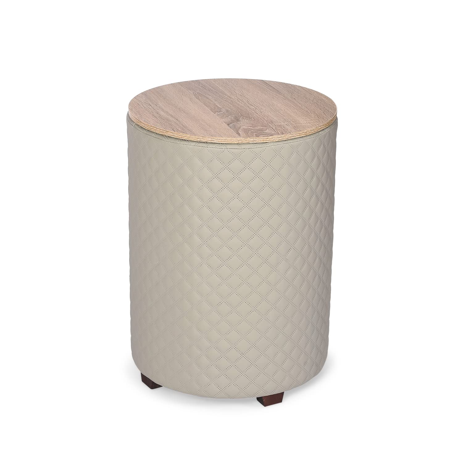 Round Storage Ottoman Seat Stool - PU Leather Footrest with Wooden Lid | Multi-Functional Coffee Table & End Table for Living Room, Bedroom | Light Gray Home Furniture - Perfect for Extra Seating, Blanket Storage & Living Room Organization
