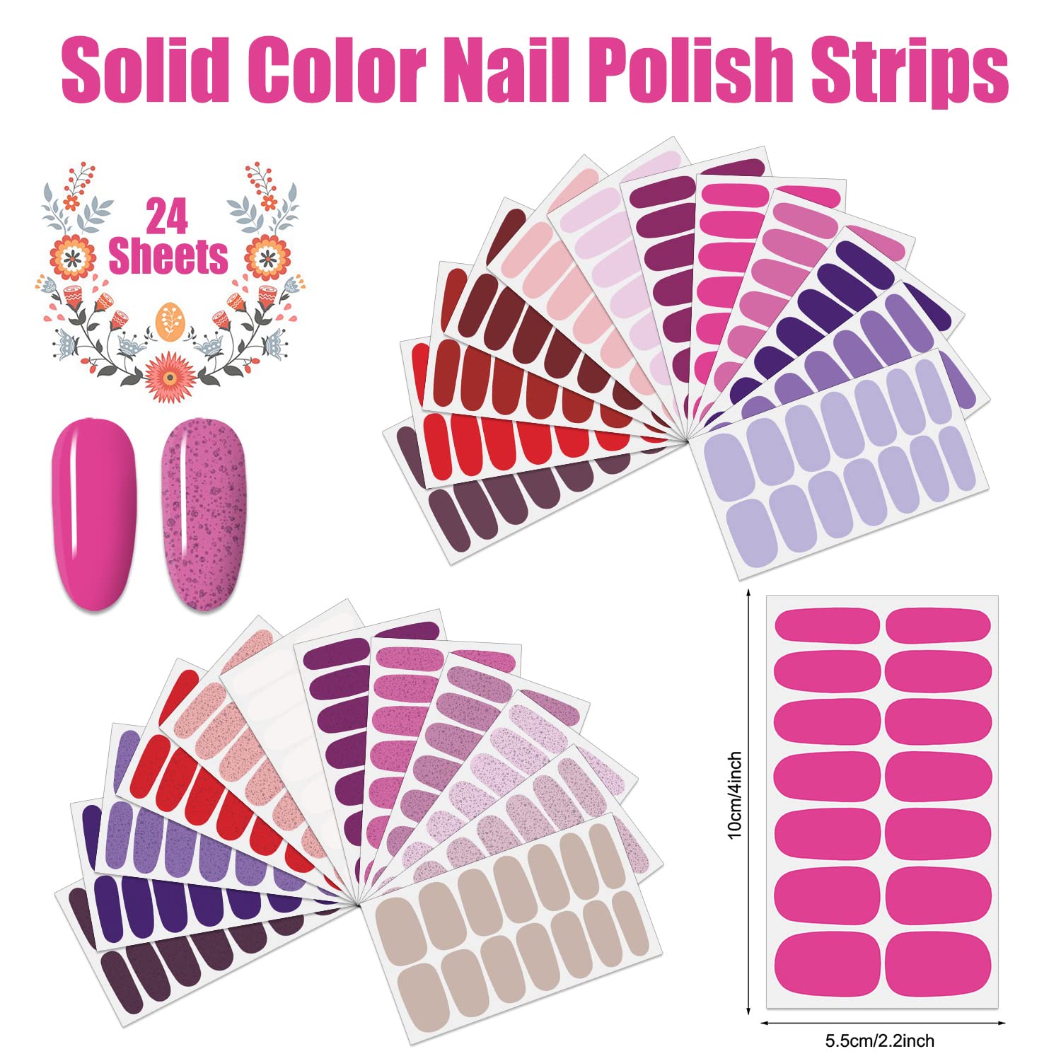 JERCLITY 336 Pieces 24 Sheets Stylish Warm Tones Solid Color Nail Polish Strips - Self-Adhesive Nail Wraps with Nail File for Women & Girls - Perfect for Nail Art, DIY Manicures, Parties, and Everyday Wear