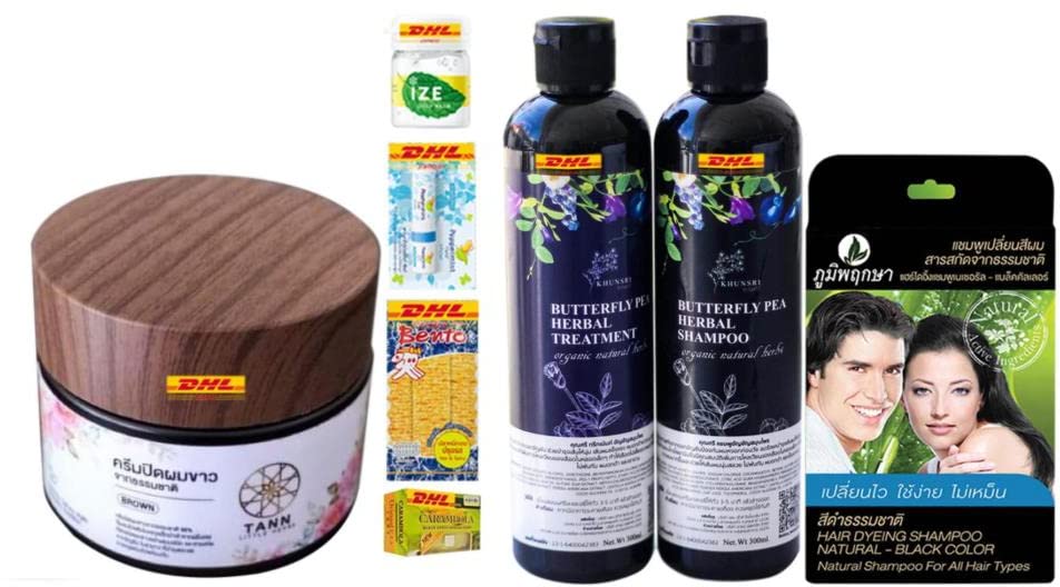 Organic Tann Secret Bloom Hair Color Treatment 100g - Brown Butterfly Pea Herbal Shampoo 300ml | Natural Hair Dye & Conditioning | Fast DHL Shipping | For Damaged Hair Repair & Vibrant Color at Home