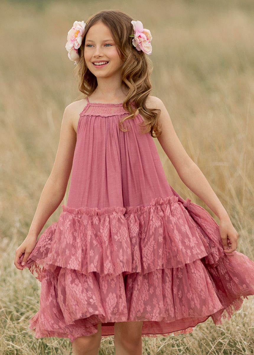 Elegant Catrina Dress in Dusty Rose - Flowy Midi Dress for Women | Perfect for Parties, Weddings & Special Occasions