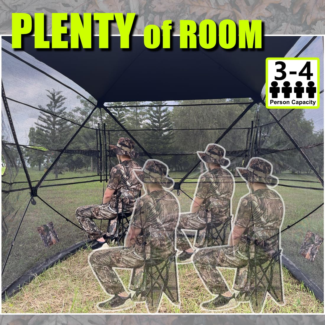 360 Degree See Through Hunting Blind for Turkey & Deer - 2/3/4 Person Pop Up Ground Blind with Camouflage Design | Perfect for Bow Hunting, Wildlife Observation & Outdoor Adventures