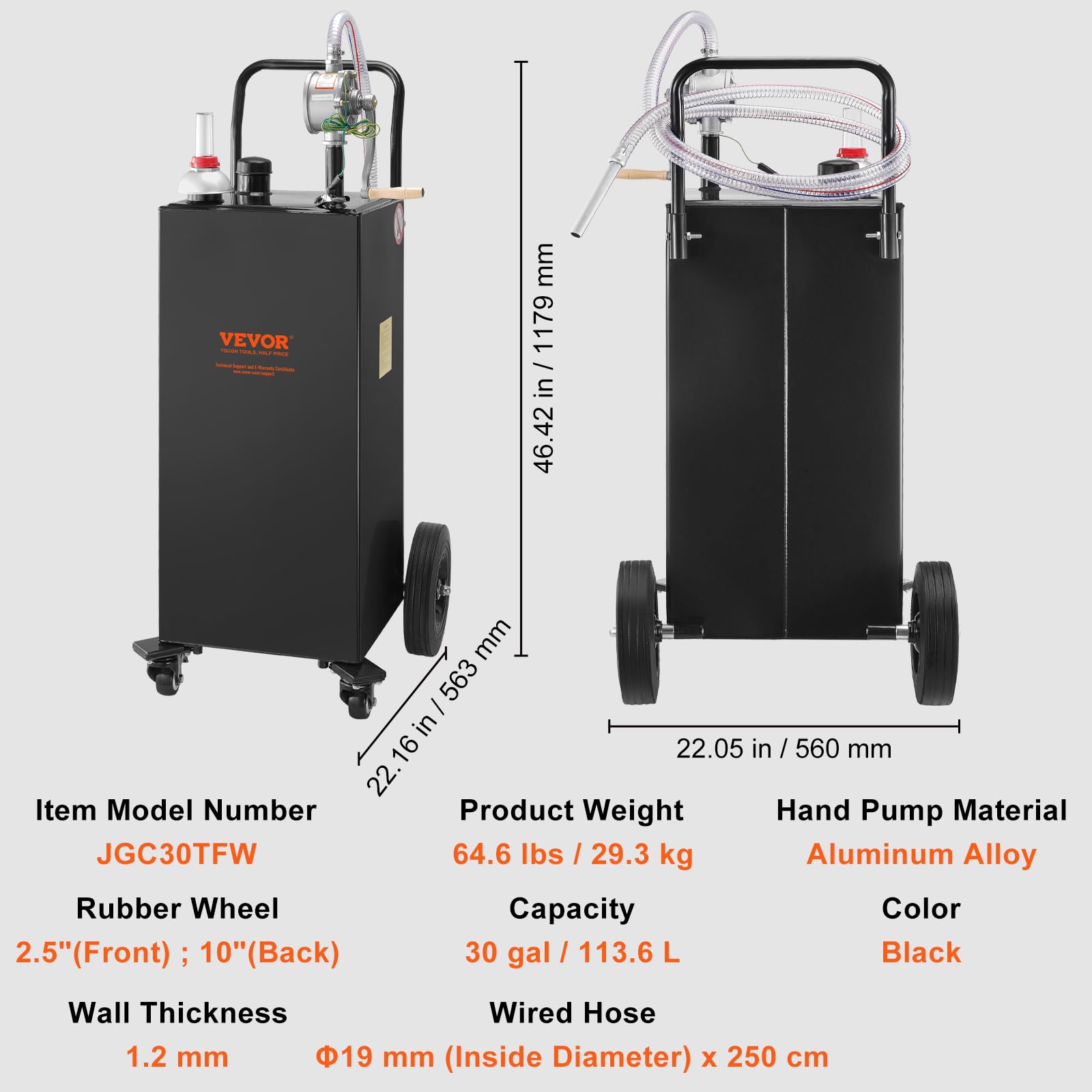 VEVOR 30 Gallon Fuel Caddy with Manual Transfer Pump - Portable Gasoline & Diesel Storage Tank on 4 Wheels - Heavy Duty Fuel Container for Cars, Trucks, Lawn Mowers, ATVs, Boats - Ideal for Home, Farm & Worksite Use