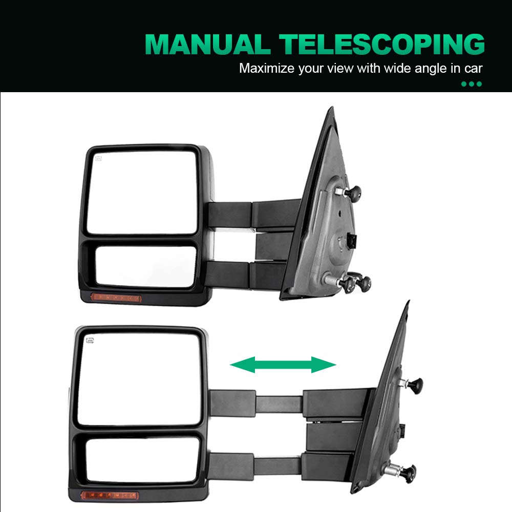 AUTOMUTO Power Heated Towing Mirrors for Ford F-150 (2004-2014) - Chrome LH Driver & RH Passenger Side with Turn Signal & Puddle Light | Perfect for Towing, Off-Roading & Night Driving