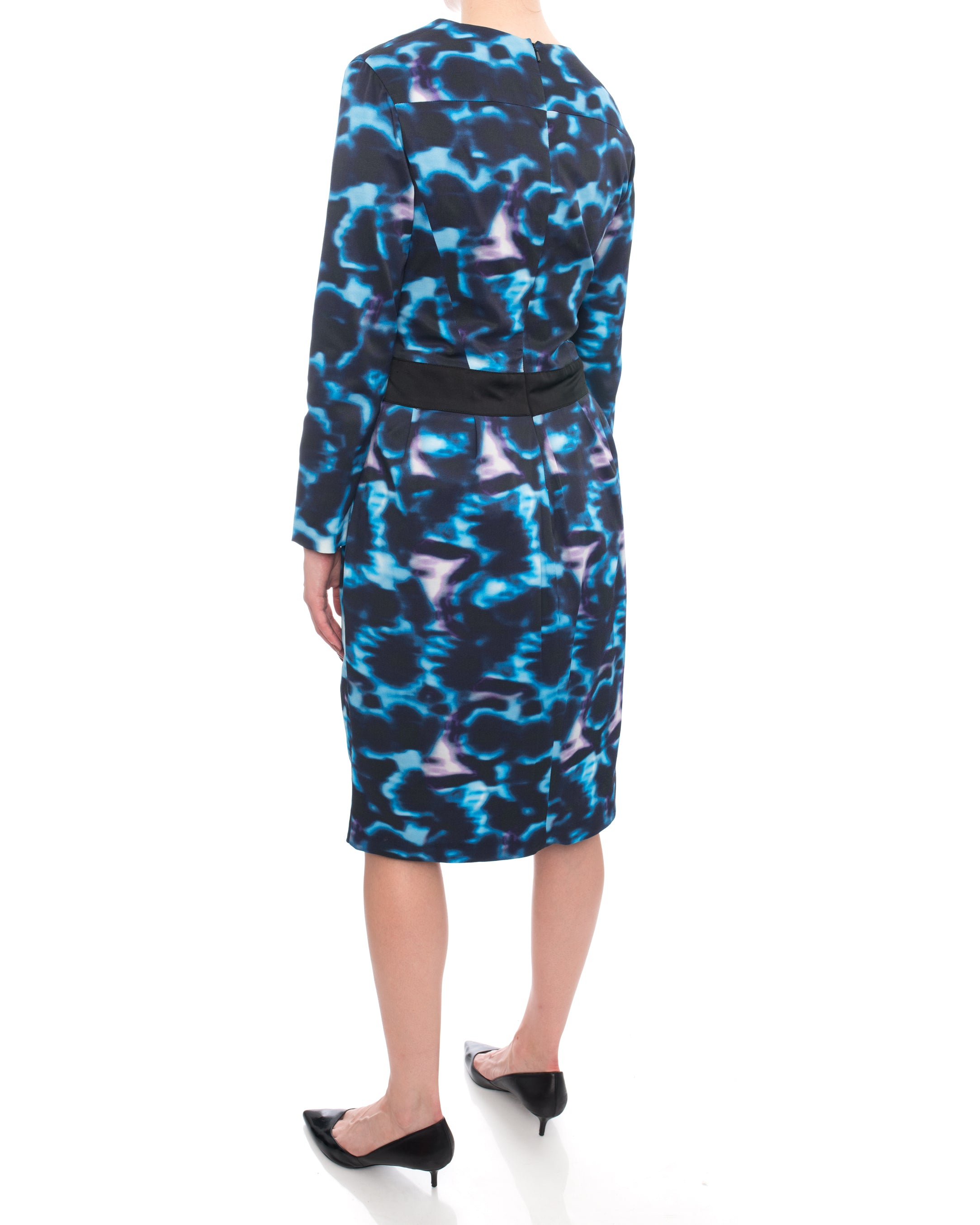 Erdem Blue Floral Print Long Sleeve Cocktail Dress - Elegant Party Wear for Evening Events, Weddings & Special Occasions