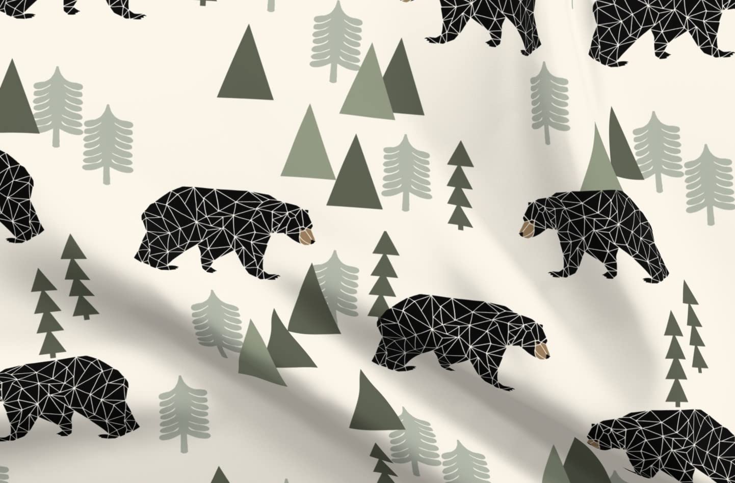 Forest Bear Cream Green Neutral Nursery Boys Mountain Woodland Printed Velvet Fabric by The Yard - Spoonflower Upholstery Fabric for Home Decor, Apparel & DIY Projects - Perfect for Nursery Curtains, Throw Pillows & Kids Clothing