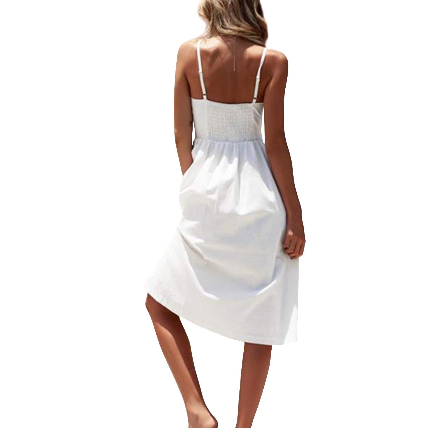 Inshine Women's Bohemian Spaghetti Strap Button Down Sundress with Pockets - Flowy Swing Midi Dress for Summer Size F-XXXL | Beach Cover Up, Vacation Dress, Casual Day Outfit