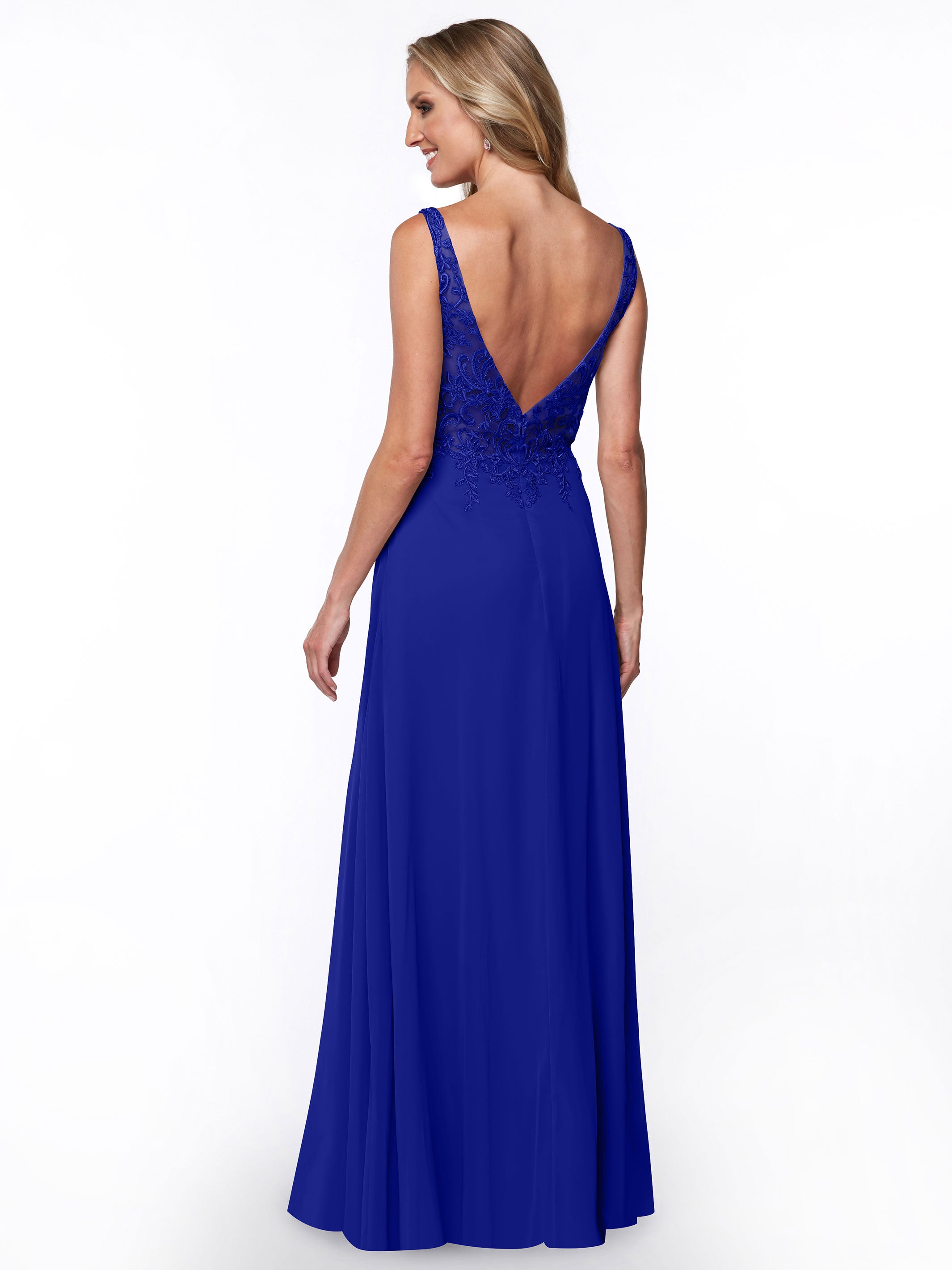 Elegant 80128 Plunging Lace and Chiffon A-Line Bridesmaid Dress for Weddings, Formal Events & Special Occasions